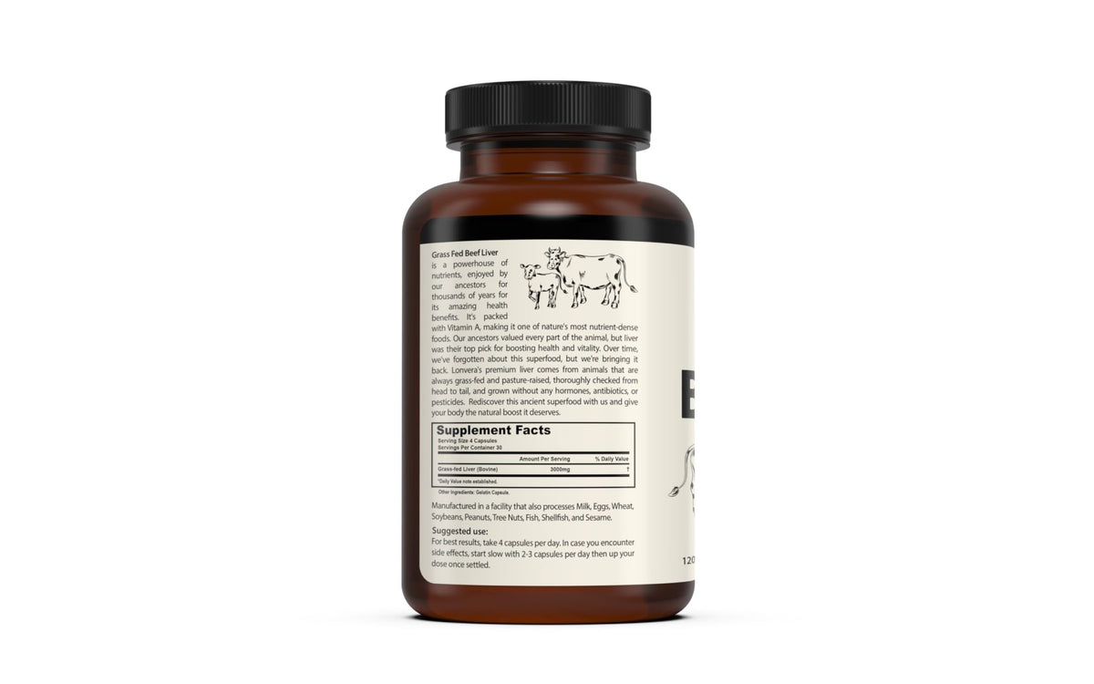 Lonvera Grass Fed Beef Liver Capsules for Women and Men – 3000mg Freeze Dried Desiccated Organs – Nutrient Source for Joints, Bones, Hair, Skin - FENGGESTORE20