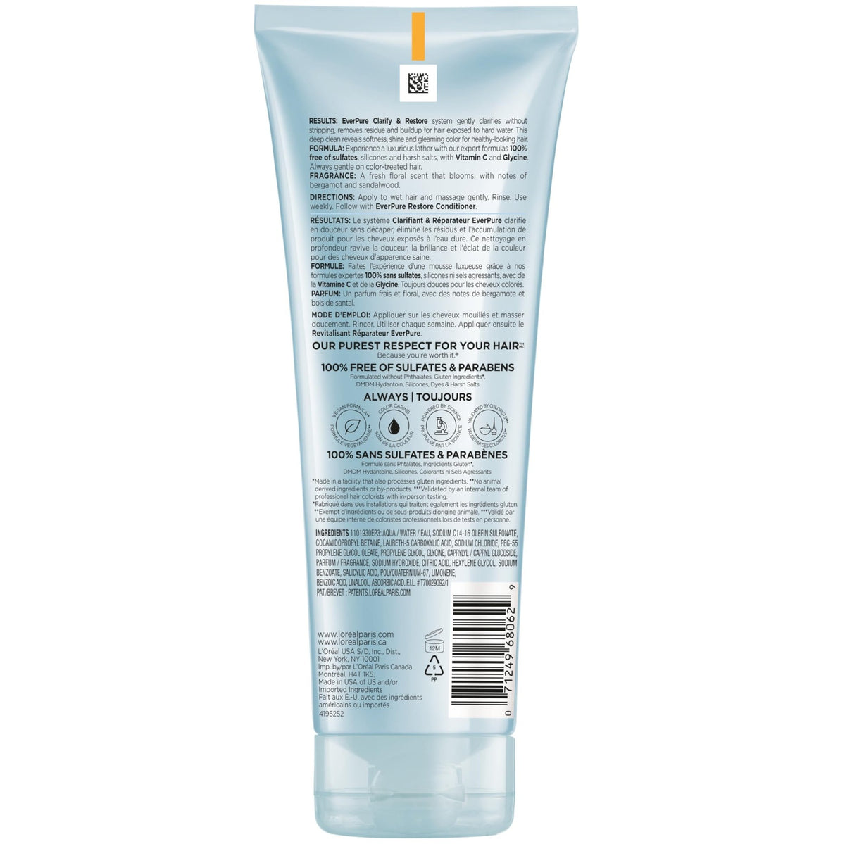 L'Oreal Paris Clarify Sulfate Free Shampoo with Antioxidants, Clarifying Shampoo for Hard Water Exposure and Styling Build-up, EverPure, 6.8 Fl Oz - FENGGESTORE20
