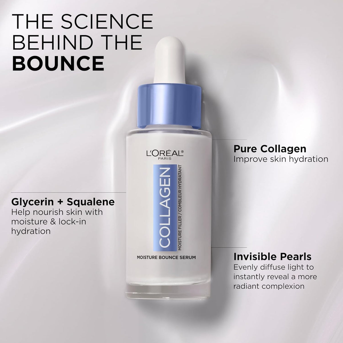 L'Oreal Paris Collagen Moisture Filler Moisture Bounce Face Serum, Glow Serum with Collagen, Glycerin, and Squalane for Bouncy - FENGGESTORE20