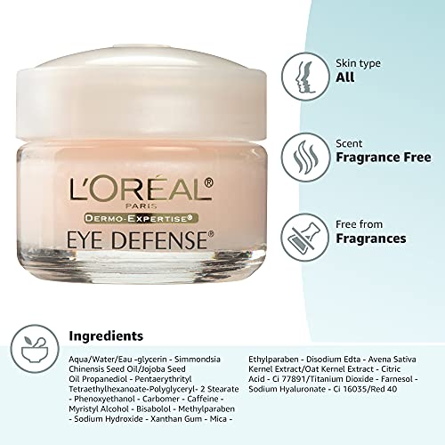 L'Oreal Paris Dermo-Expertise Eye Defense Eye Cream with Caffeine and Hyaluronic Acid 0.5 oz - FENGGESTORE20
