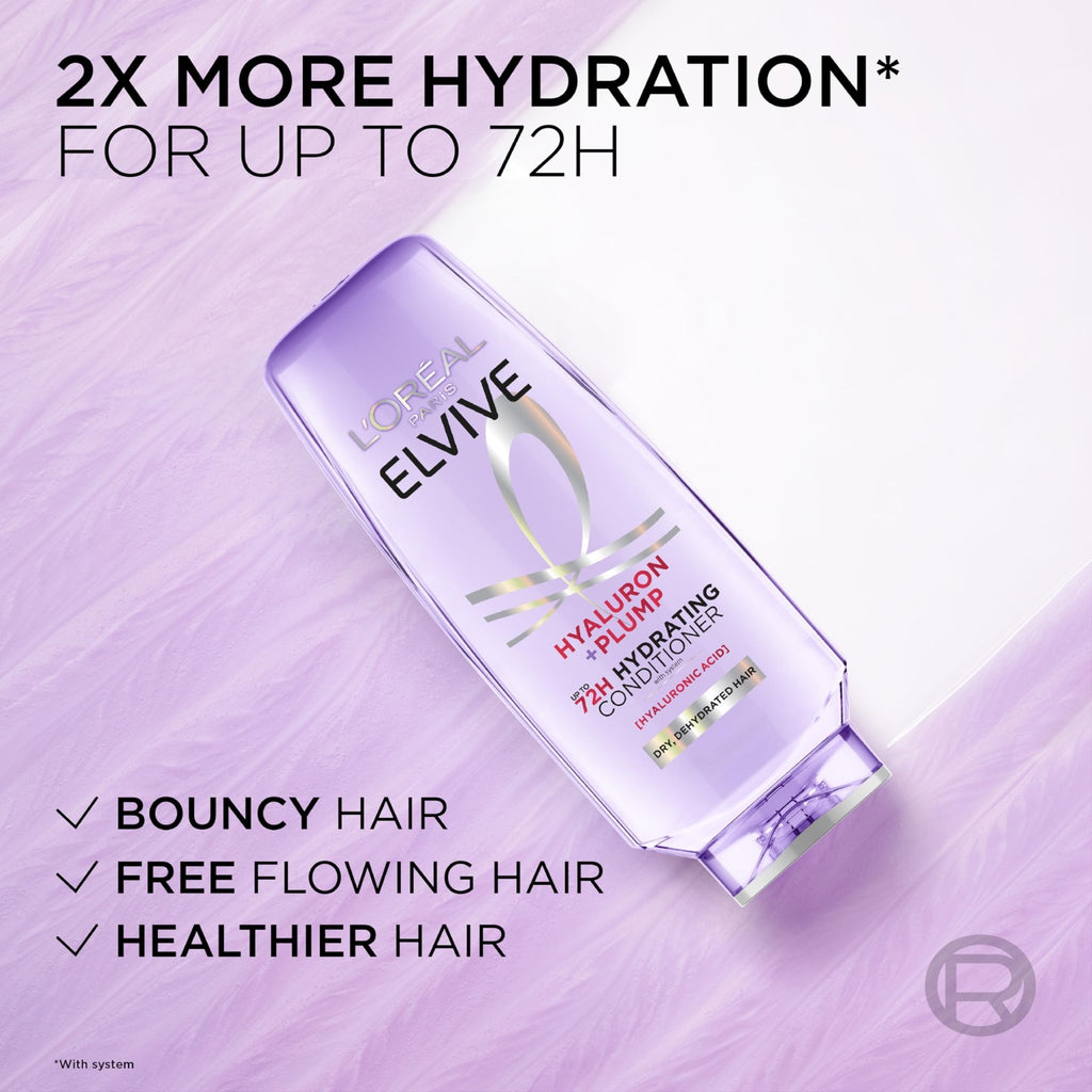 L'Oreal Paris Elvive Hyaluron Plump Hydrating Conditioner for Dehydrated, Dry Hair Infused with Hyaluronic Acid Care Complex, Paraben-Free, 12.6 Fl Oz - FENGGESTORE20