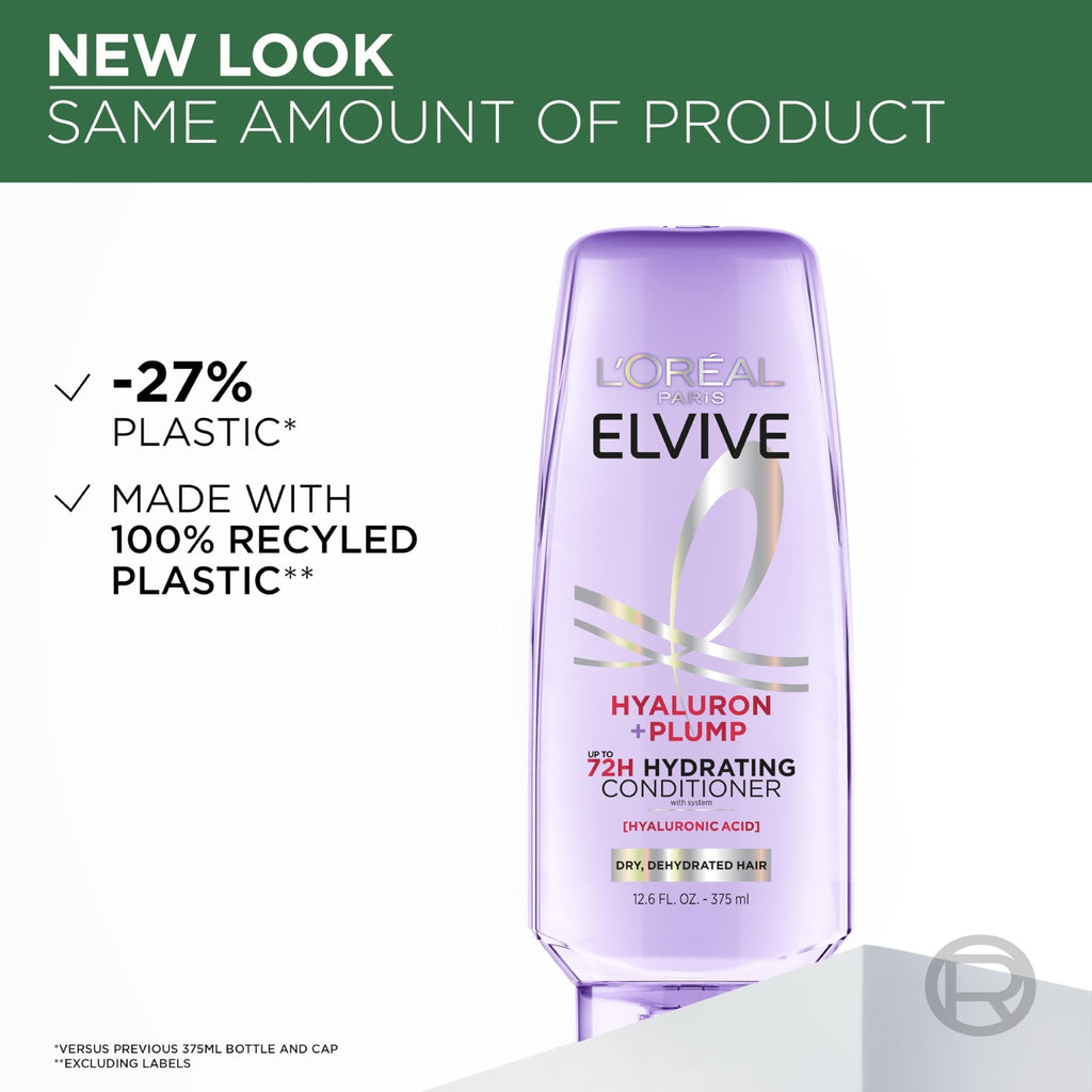 L'Oreal Paris Elvive Hyaluron Plump Hydrating Conditioner for Dehydrated, Dry Hair Infused with Hyaluronic Acid Care Complex, Paraben-Free, 12.6 Fl Oz - FENGGESTORE20