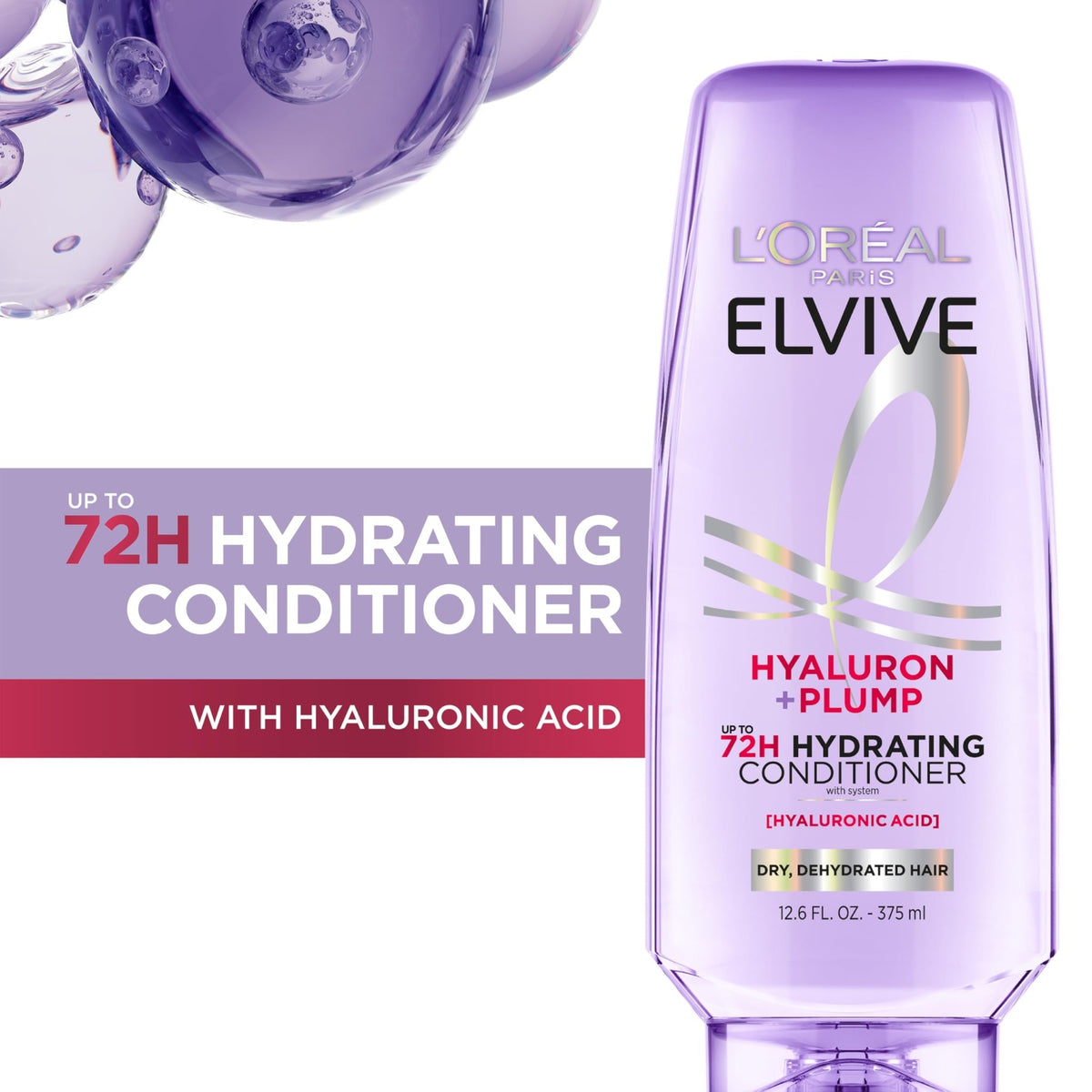 L'Oreal Paris Elvive Hyaluron Plump Hydrating Conditioner for Dehydrated, Dry Hair Infused with Hyaluronic Acid Care Complex, Paraben-Free, 12.6 Fl Oz - FENGGESTORE20