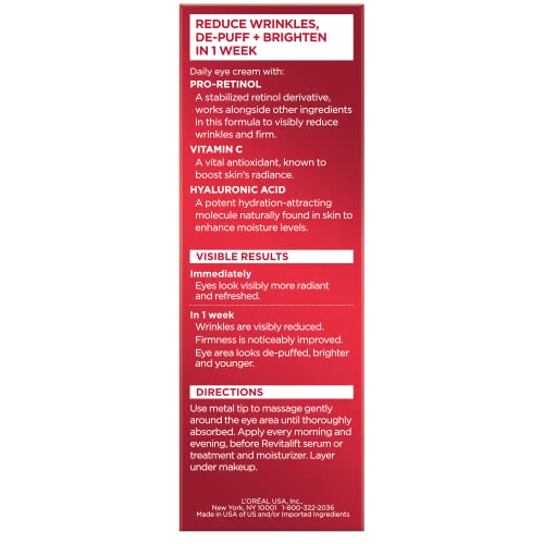 L'Oreal Paris Revitalift Triple Power Anti-Aging Eye Cream, Pro Retinol, Hyaluronic Acid & Vitamin C - FENGGESTORE20