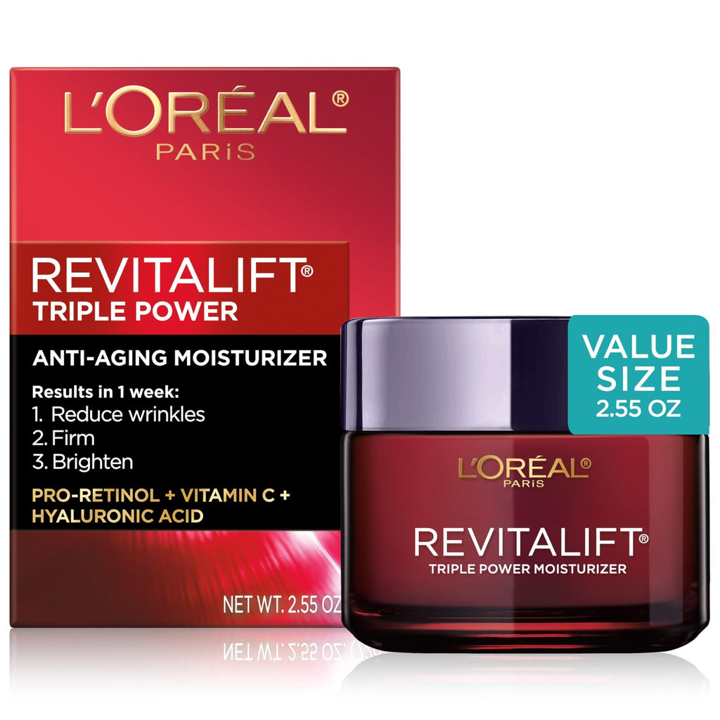 L'Oreal Paris Revitalift Triple Power Anti-Aging Face Moisturizer, Pro Retinol, Hyaluronic Acid & Vitamin C, Reduce Wrinkles 2.55 Oz - FENGGESTORE20