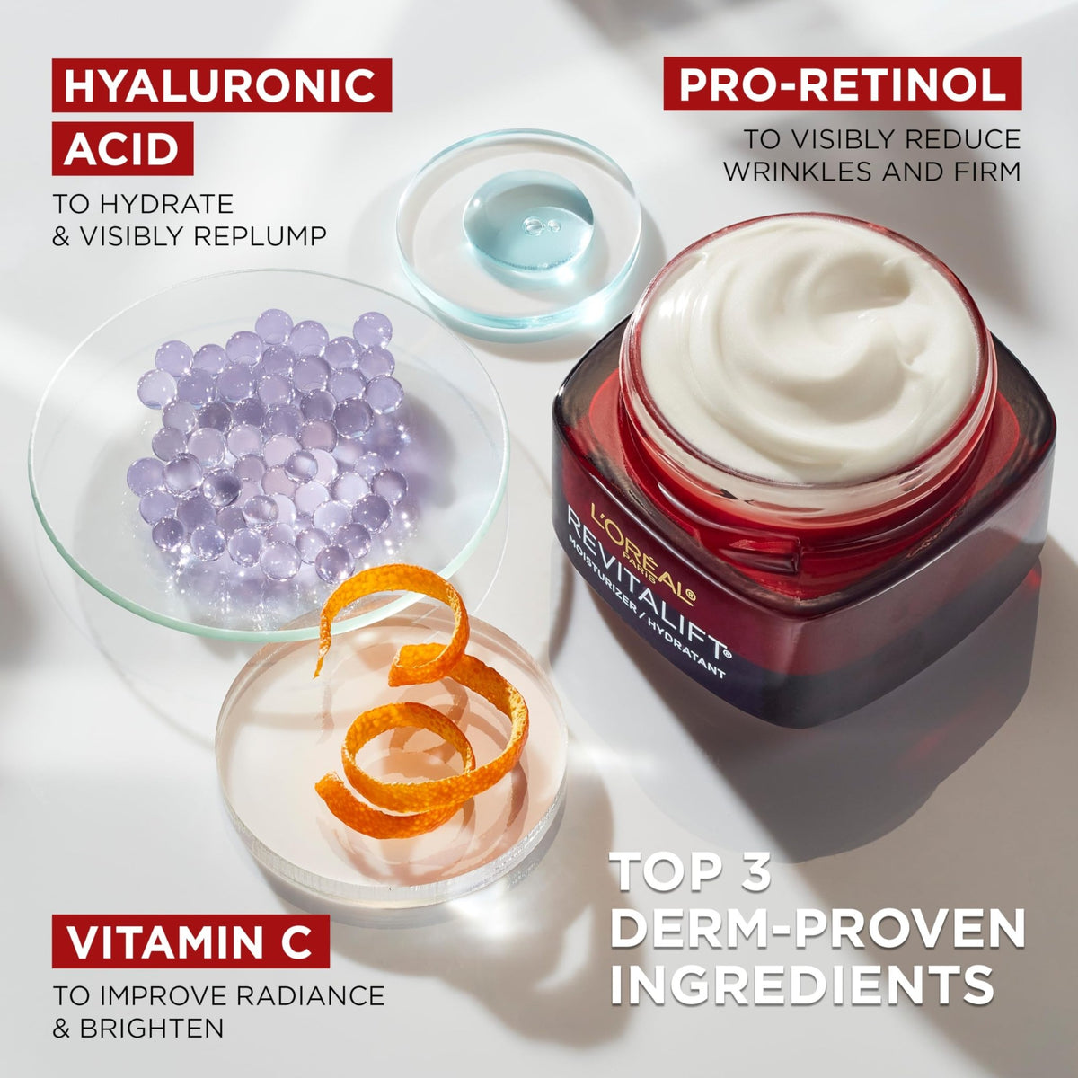 L'Oreal Paris Revitalift Triple Power Anti-Aging Face Moisturizer, Pro Retinol, Hyaluronic Acid & Vitamin C, Reduce Wrinkles 2.55 Oz - FENGGESTORE20