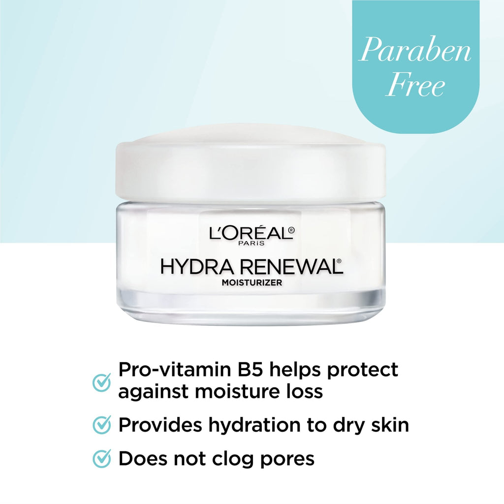L'Oreal Paris Skincare Hydra-Renewal Face Moisturizer with Pro-Vitamin B5 for Dry Sensitive Skin, All-Day Hydration, 1.7 Oz - FENGGESTORE20