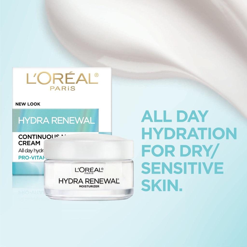 L'Oreal Paris Skincare Hydra-Renewal Face Moisturizer with Pro-Vitamin B5 for Dry Sensitive Skin, All-Day Hydration, 1.7 Oz - FENGGESTORE20