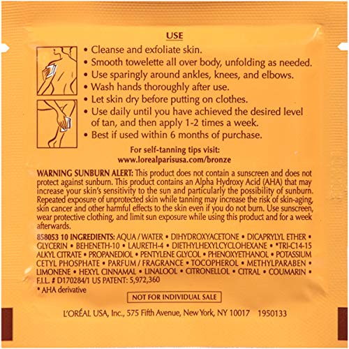 L'Oreal Paris Sublime Bronze Self Tanning Towelettes, Streak-Free, Natural Looking Tan, 6 ct - FENGGESTORE20