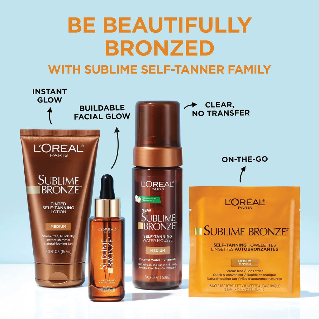 L'Oreal Paris Sublime Bronze Self Tanning Towelettes, Streak-Free, Natural Looking Tan, 6 ct - FENGGESTORE20