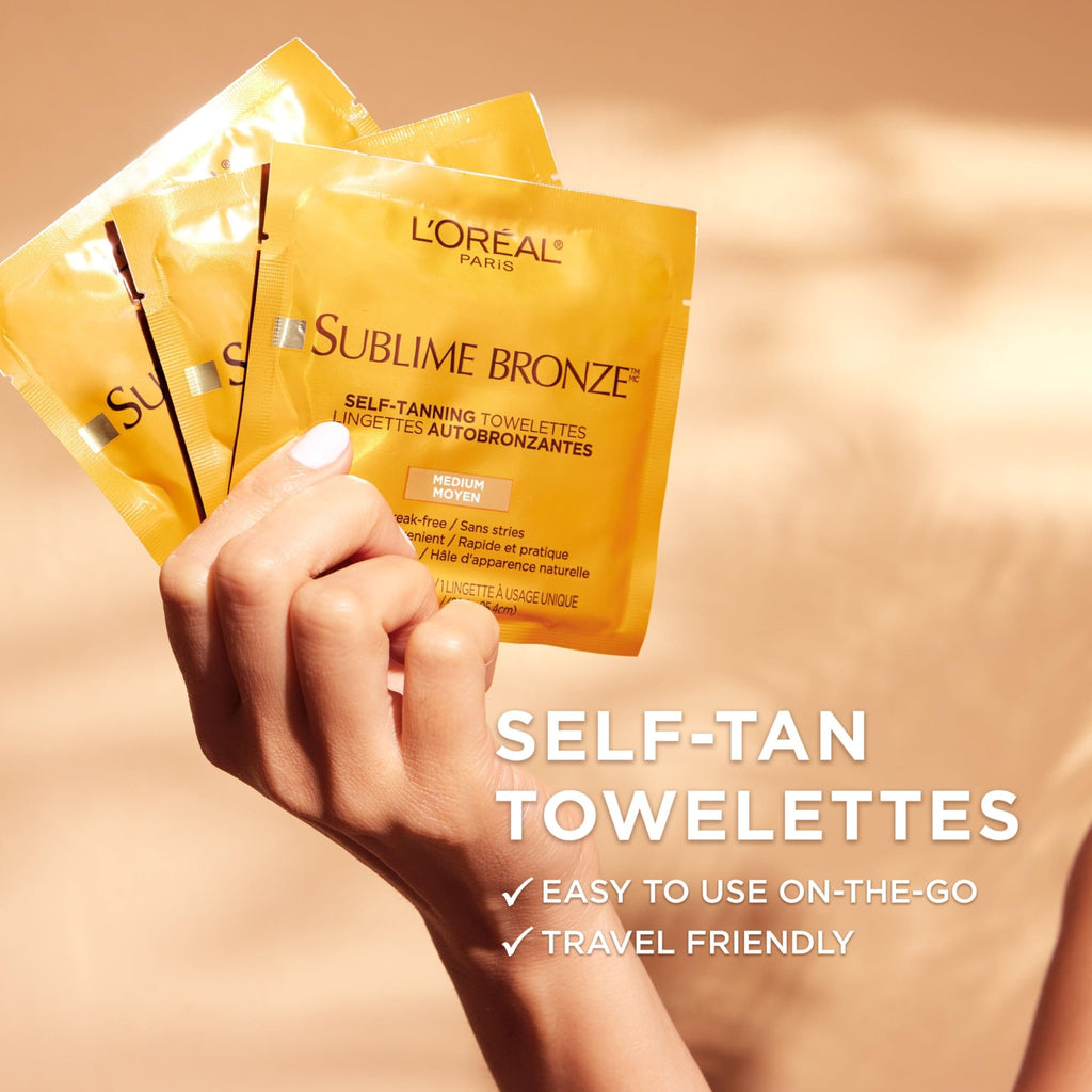 L'Oreal Paris Sublime Bronze Self Tanning Towelettes, Streak-Free, Natural Looking Tan, 6 ct - FENGGESTORE20