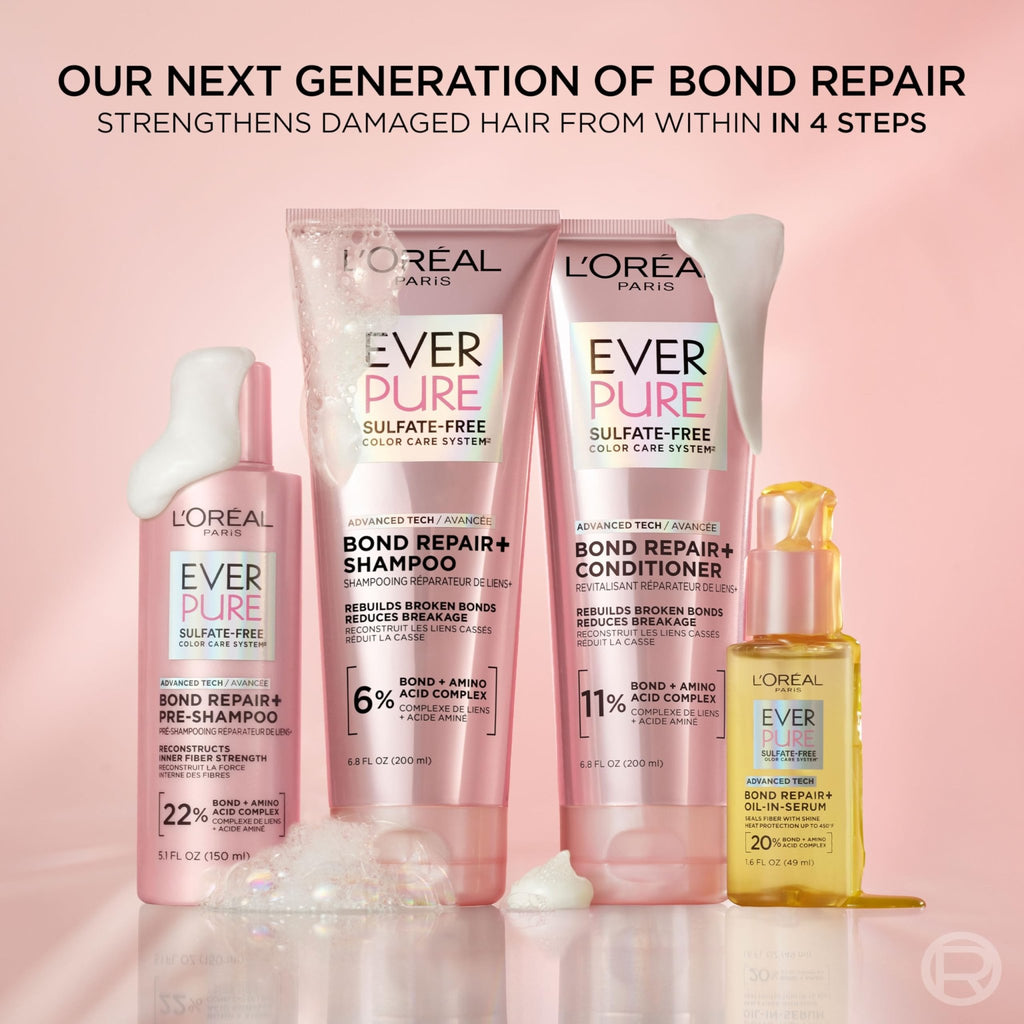 L'Oreal Paris Sulfate Free Bond Repair+ Shampoo and Conditioner Set with Bond + Amino Acid Complex, Strengthens and Repairs Damaged or Color Treated Hair, - FENGGESTORE20