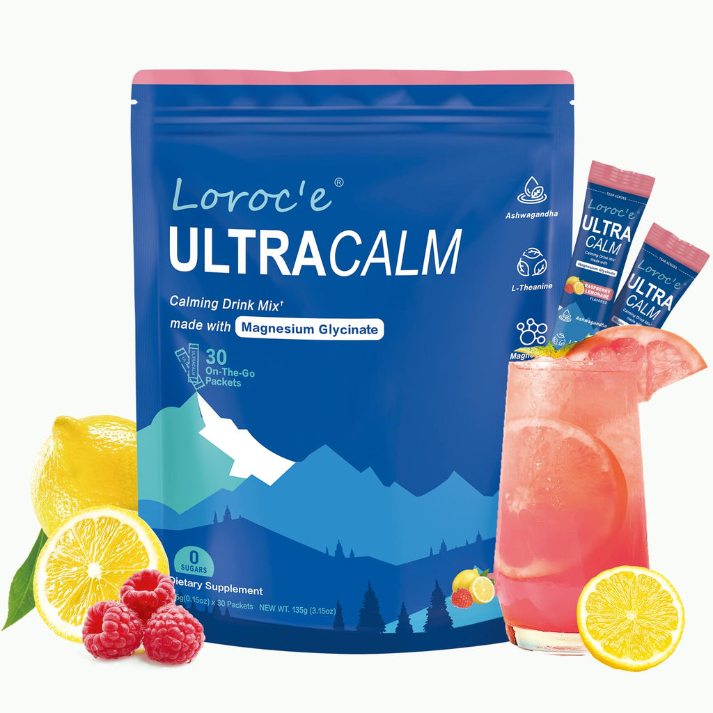 Loroc'e UltraCalm Super Cortisol Reducer Drink, Magnesium Glycinate (30 Servings), L-theanine, Ashwagandha, Vitamin D, No Sugar, - FENGGESTORE20