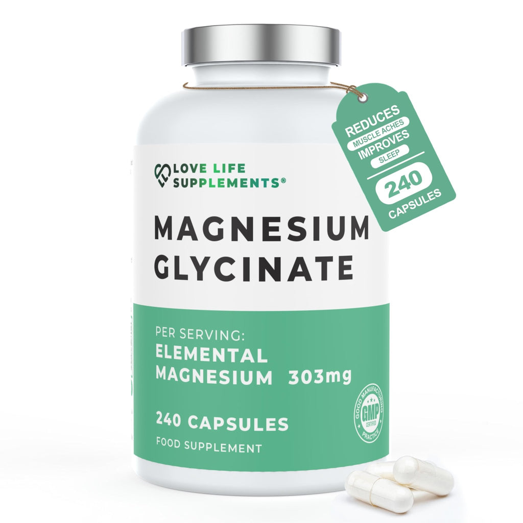 Love Life Supplements Pure Magnesium Glycinate (Bisglycinate), 240 Vegan Capsules, 2 Month Supply, High Strength 300mg Elemental - FENGGESTORE20