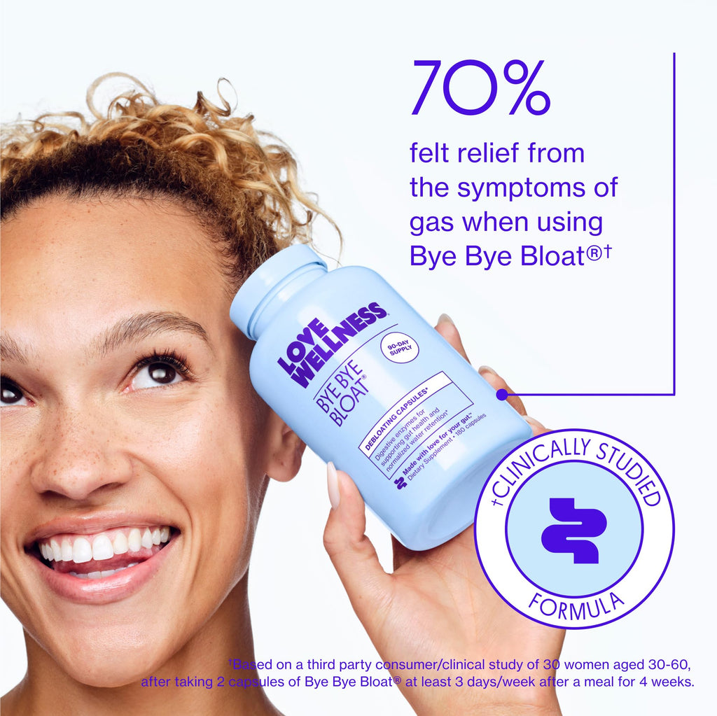 Love Wellness Bye Bye Bloat, Digestive Enzymes | Bloating Relief for Women | Help Reduce Gas Relief & Water Retention | Supports Digestive Health with Fenugreek & Dandelion | 180 Count - FENGGESTORE20