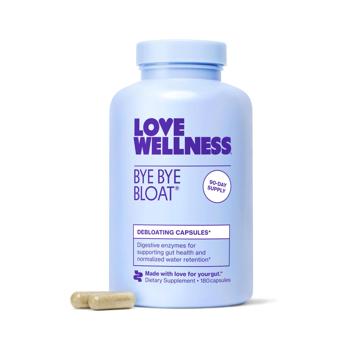 Love Wellness Bye Bye Bloat, Digestive Enzymes | Bloating Relief for Women | Help Reduce Gas Relief & Water Retention | Supports Digestive Health with Fenugreek & Dandelion | 180 Count - FENGGESTORE20