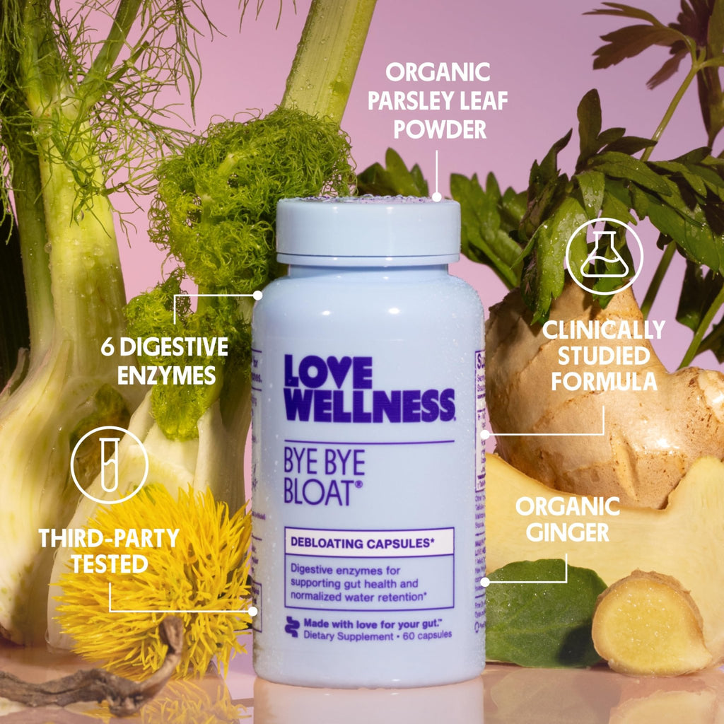 Love Wellness Bye Bye Bloat | Digestive Enzymes for Fast Acting Bloating Relief for Women | Helps Reduce Water Retention & Gas Relief | Supports Digestive Health - FENGGESTORE20