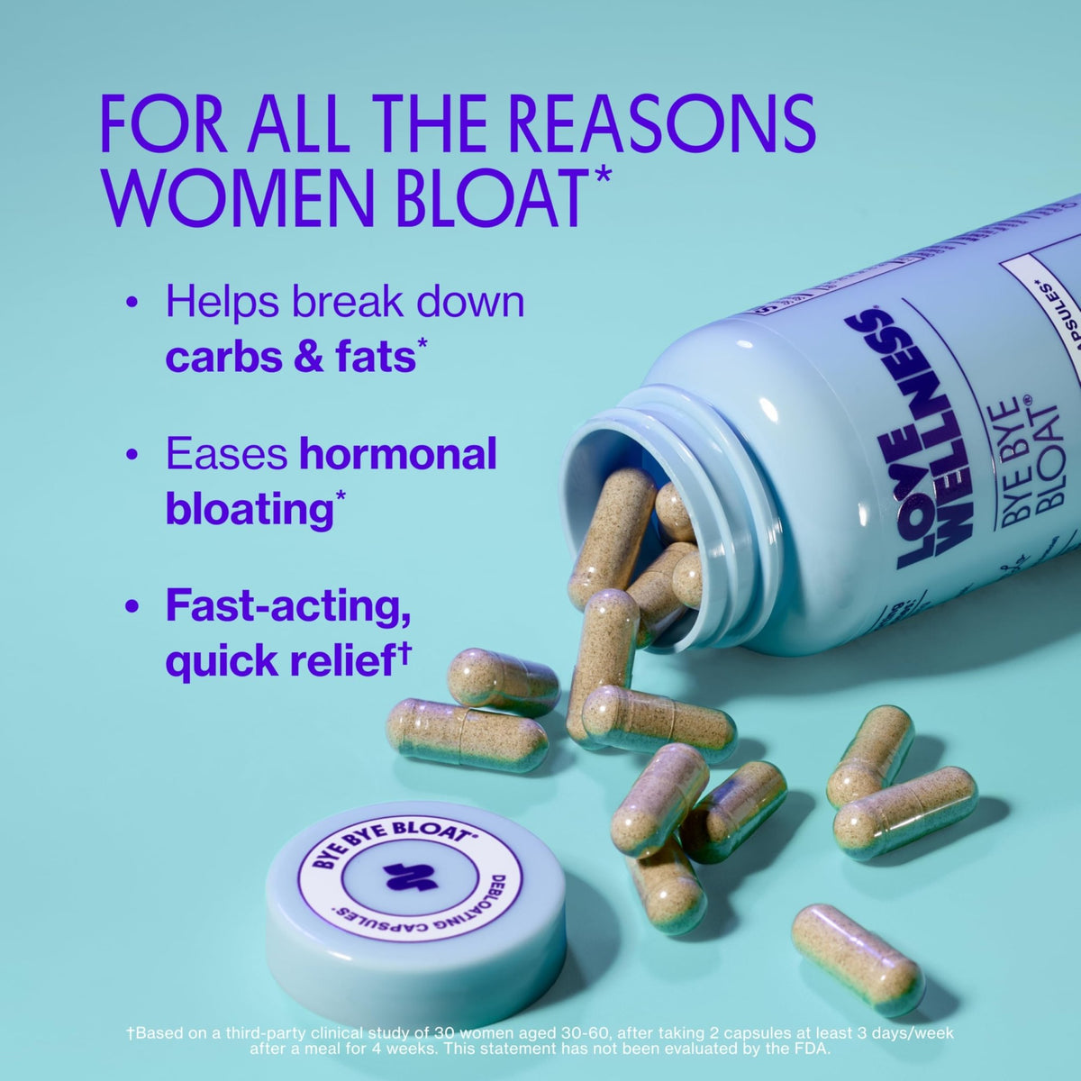 Love Wellness Bye Bye Bloat | Digestive Enzymes for Fast Acting Bloating Relief for Women | Helps Reduce Water Retention & Gas Relief | Supports Digestive Health with Fenugreek & Dandelion | 60 Count - FENGGESTORE20