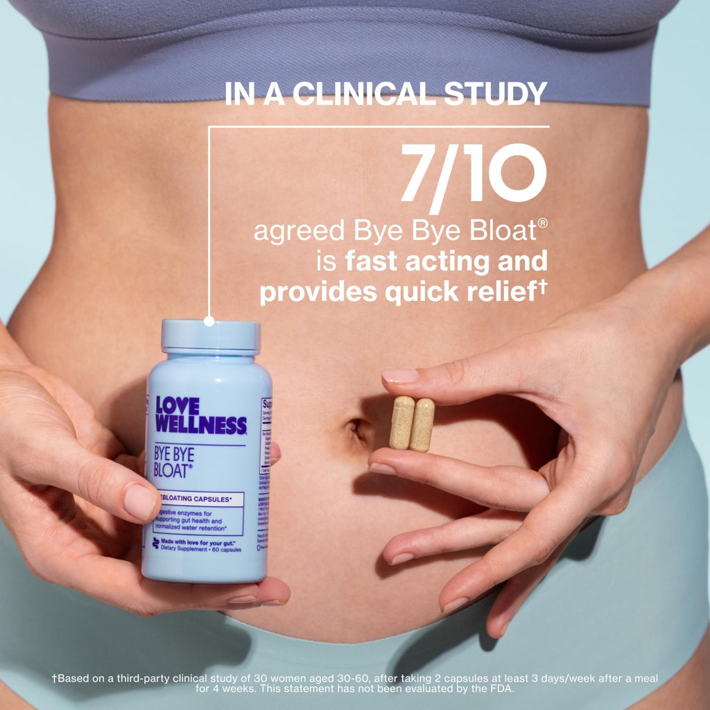 Love Wellness Bye Bye Bloat | Digestive Enzymes for Fast Acting Bloating Relief for Women | Helps Reduce Water Retention & Gas Relief | Supports Digestive Health with Fenugreek & Dandelion | 60 Count - FENGGESTORE20