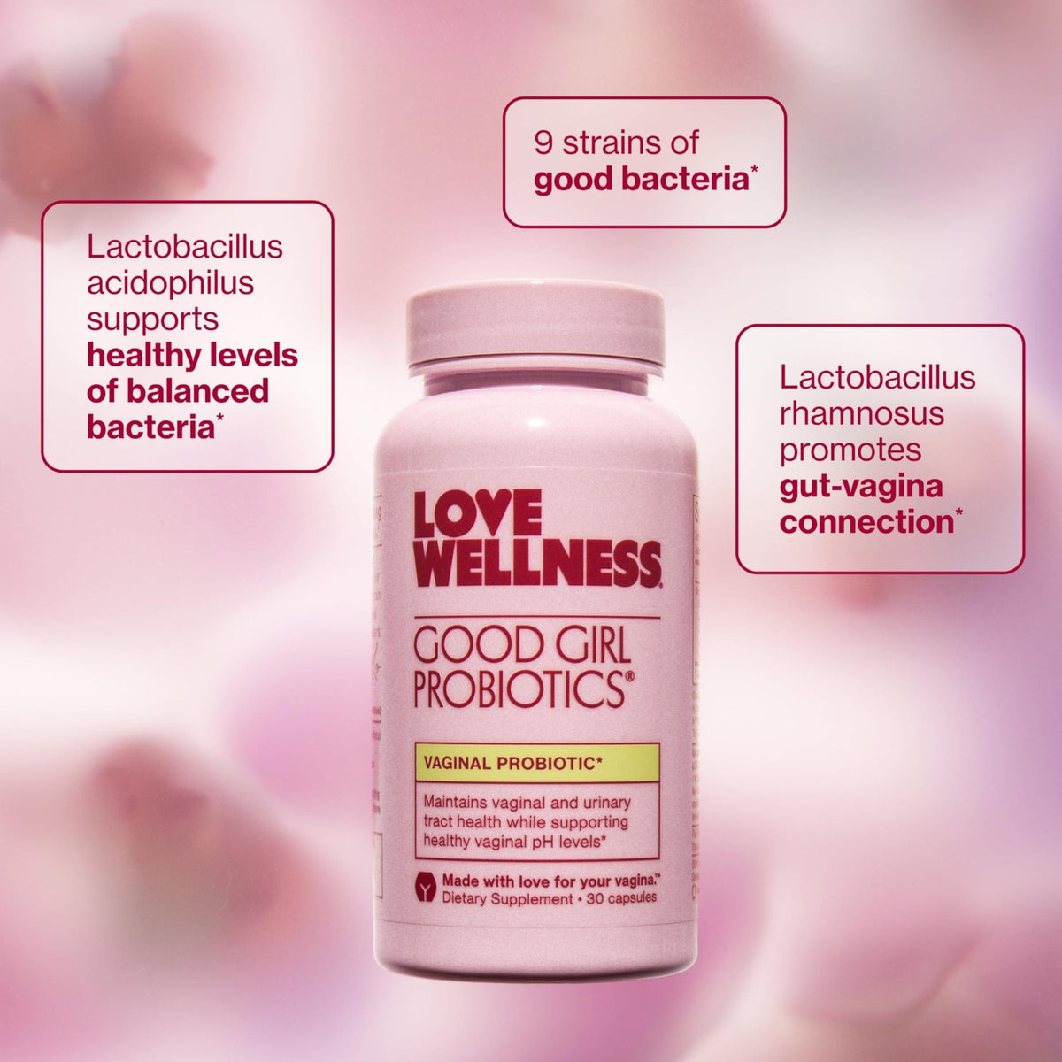 Love Wellness Good Girl Probiotics | Women’s Vaginal Health & pH Balance Supplement | 9-Strain Probiotic for Urinary Tract, Yeast, Odor & Immune Support | Gluten-Free (60-Day Supply) - FENGGESTORE20