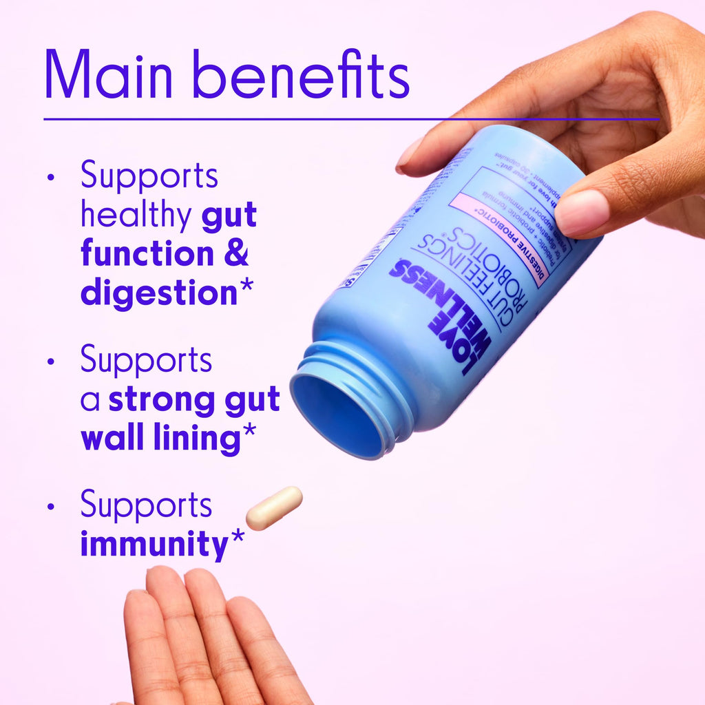Love Wellness Gut Feelings Probiotic | Gut Health for Women, Digestion Relief & Immune Support Supplement | Womens Probiotic for Gas Relief | 3 Billion CFU | Safe Prebiotic and Postbiotic | 30 Count - FENGGESTORE20