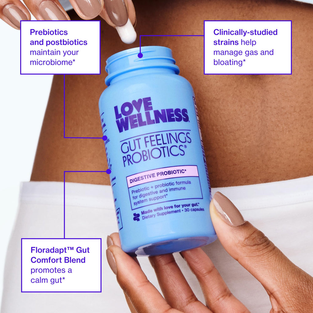 Love Wellness Gut Feelings Probiotic | Gut Health for Women, Digestion Relief & Immune Support Supplement | Womens Probiotic for Gas Relief | 3 Billion CFU | Safe Prebiotic and Postbiotic | 30 Count - FENGGESTORE20