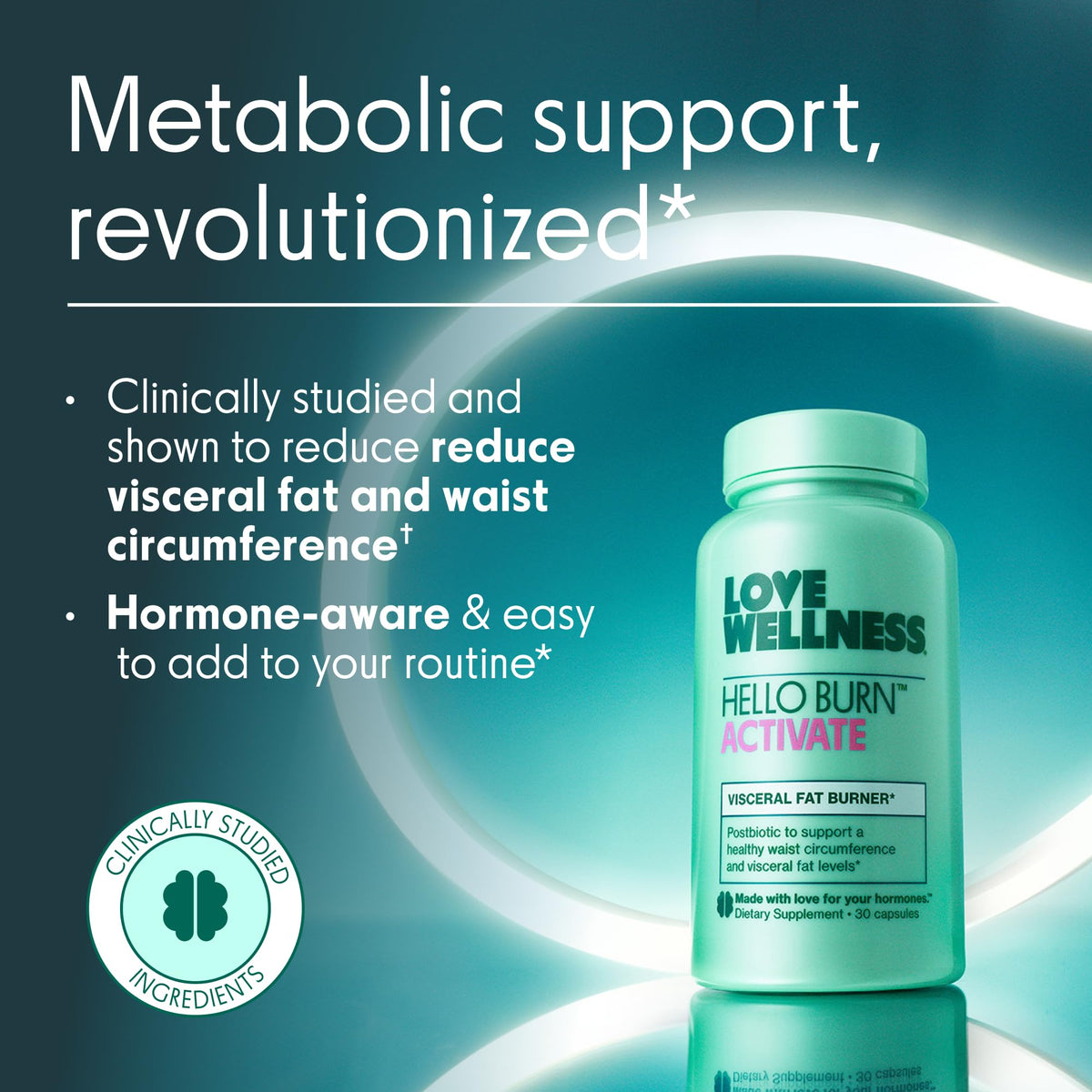 Love Wellness Hello Burn Activate | Support Visceral Fat Burn with HT BPL1 Postbiotic | Supports Healthy Waist Circumference, Longevity and Metabolic Wellness | 30 Count - FENGGESTORE20