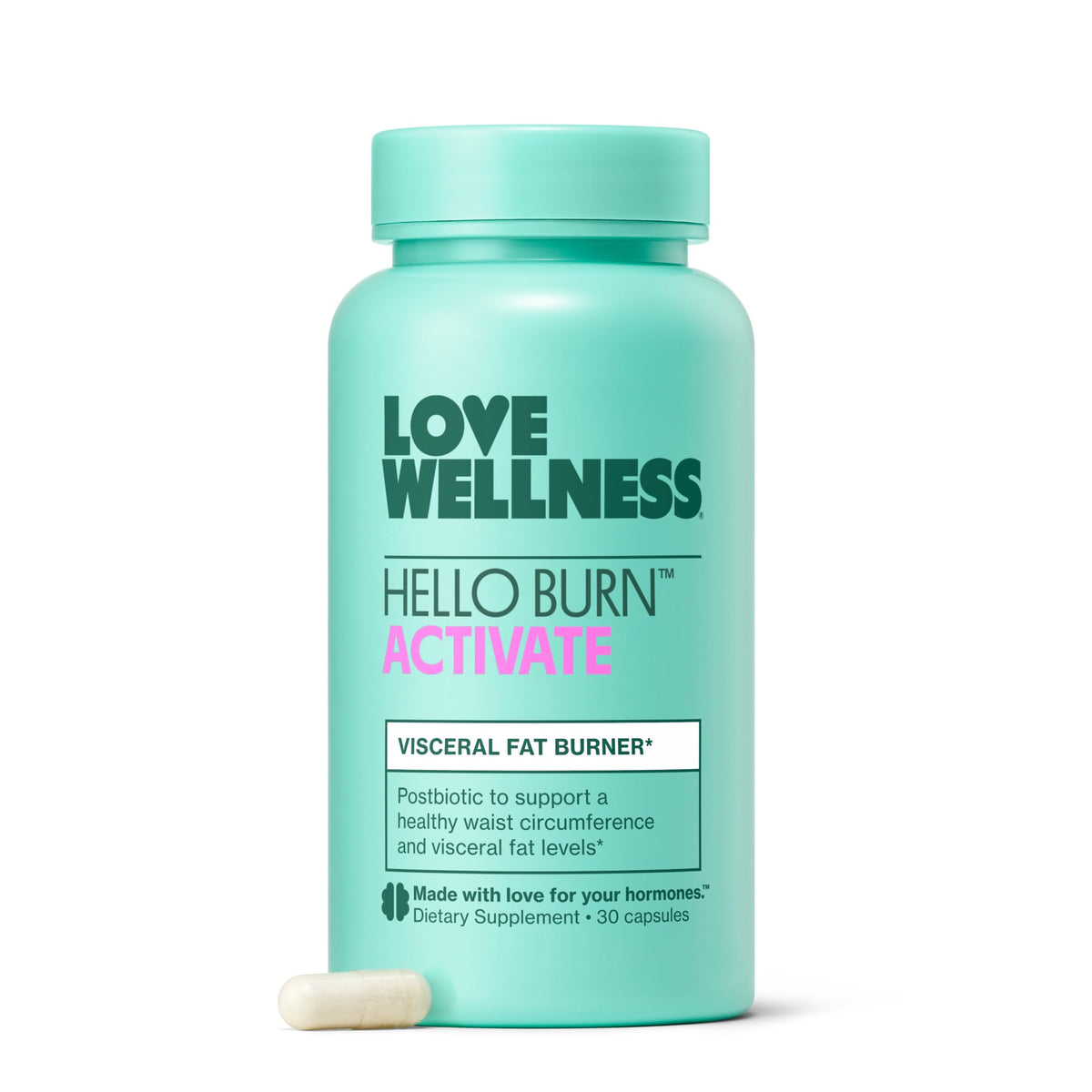 Love Wellness Hello Burn Activate | Support Visceral Fat Burn with HT BPL1 Postbiotic | Supports Healthy Waist Circumference, Longevity and Metabolic Wellness | 30 Count - FENGGESTORE20