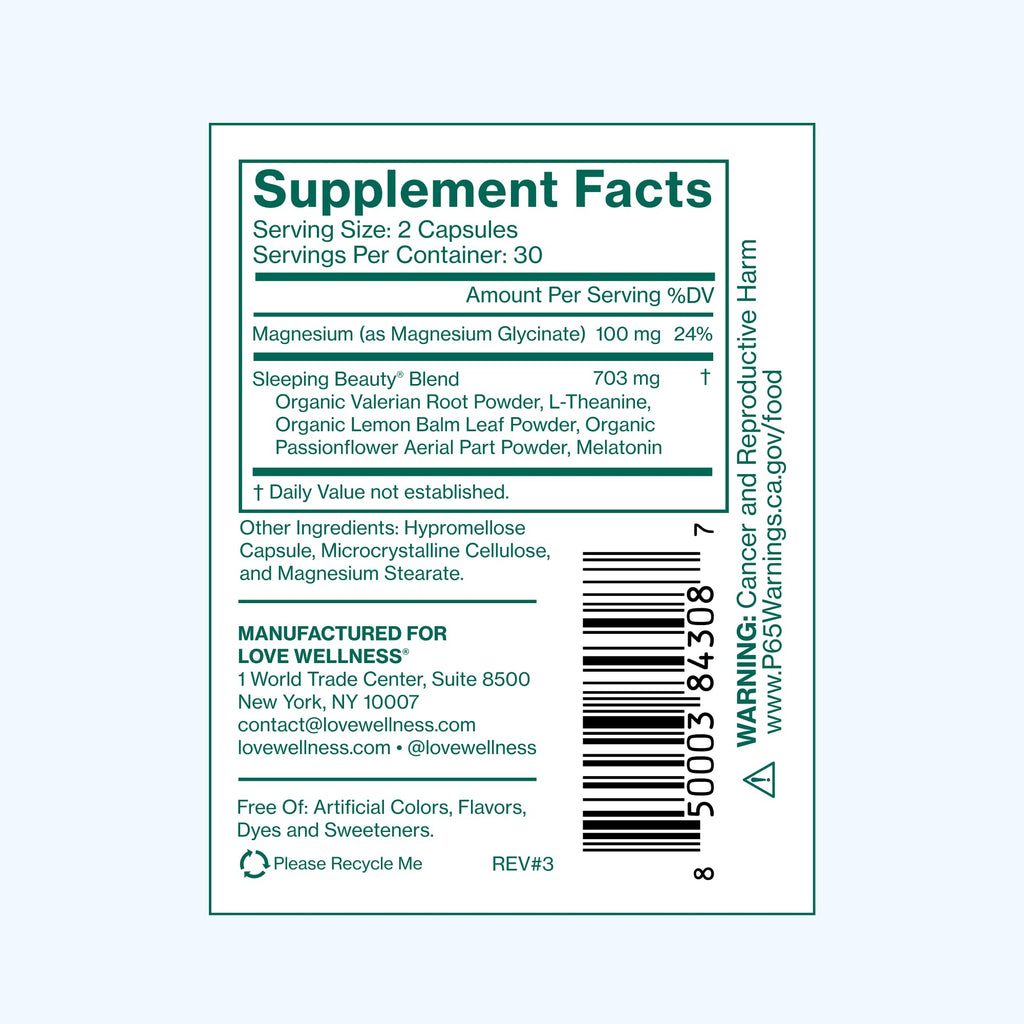 Love Wellness Sleeping Beauty | Sleep Support with Melatonin, Magnesium & L-Theanine | Promotes Restful Sleep, Relaxation & Calmness | Organic Valerian Root Powder & Lemon Balm | 60 Count - FENGGESTORE20