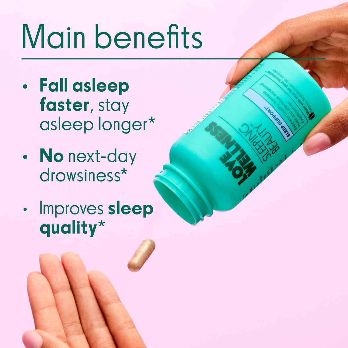 Love Wellness Sleeping Beauty | Sleep Support with Melatonin, Magnesium & L-Theanine | Promotes Restful Sleep, Relaxation & Calmness | Organic Valerian Root Powder & Lemon Balm | 60 Count - FENGGESTORE20