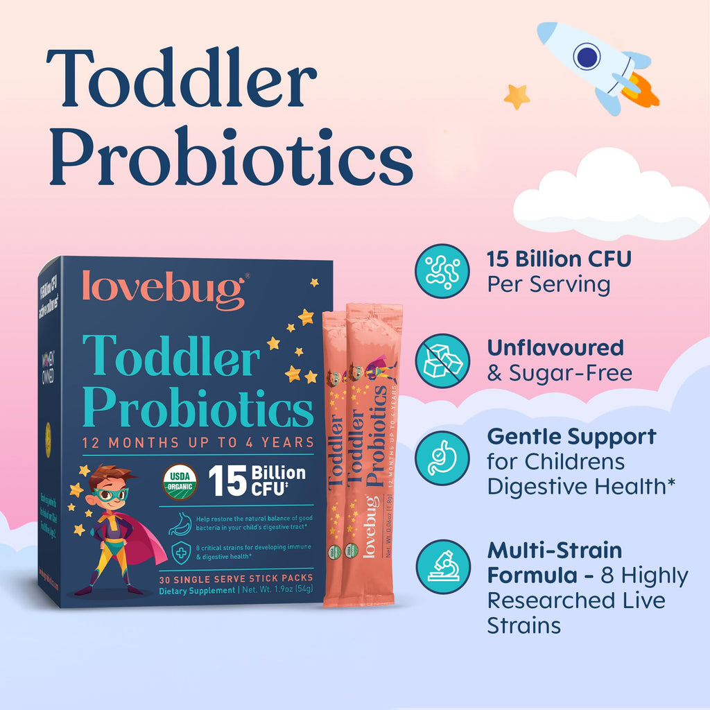 LOVEBUG Kids Probiotic Powder with Prebiotic Fiber - Toddler Immunity Support & Constipation Relief - USDA Organic Probiotics for Childrens Gut & Digestive Health - FENGGESTORE20