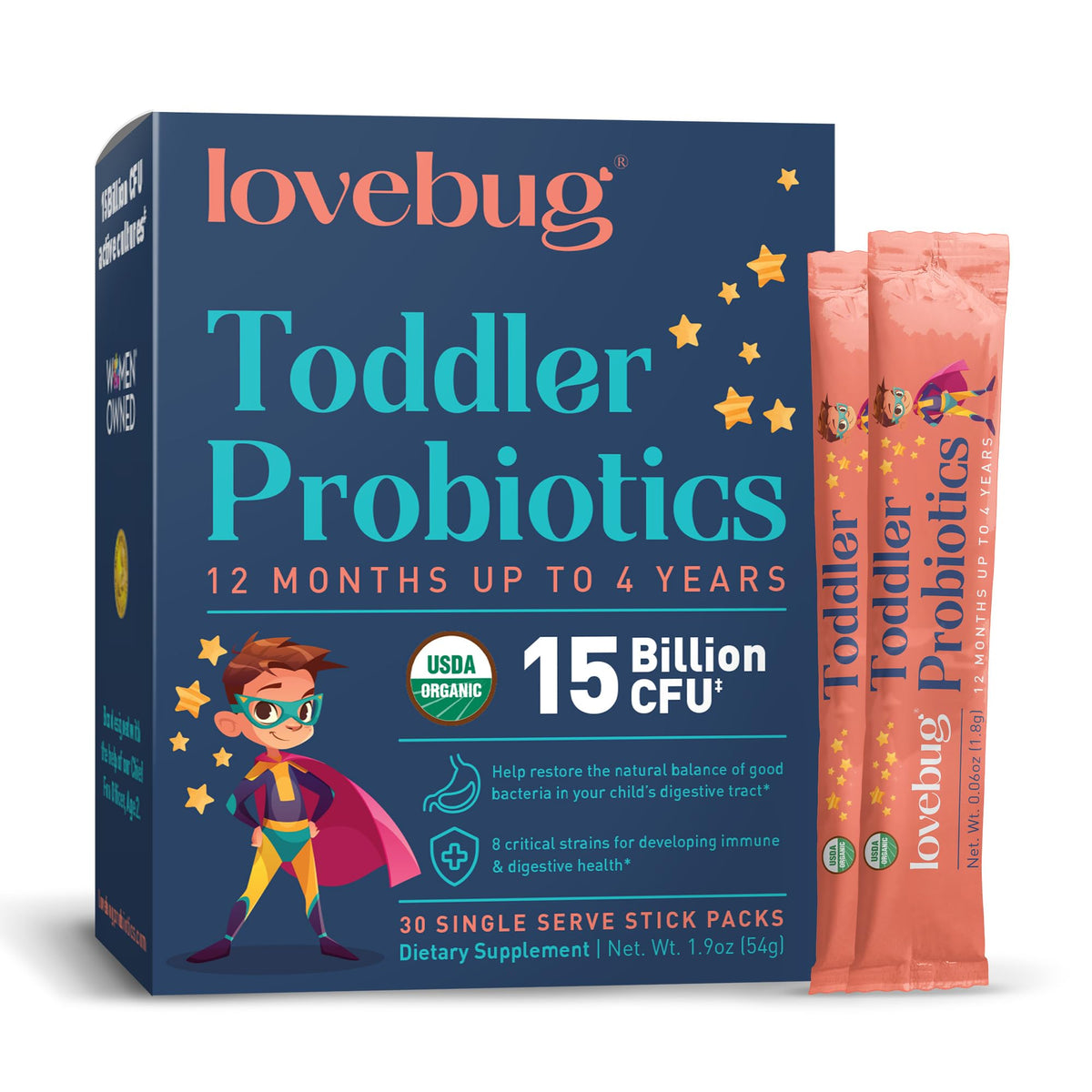 LOVEBUG Kids Probiotic Powder with Prebiotic Fiber - Toddler Immunity Support & Constipation Relief - USDA Organic Probiotics for Childrens Gut & Digestive Health - FENGGESTORE20