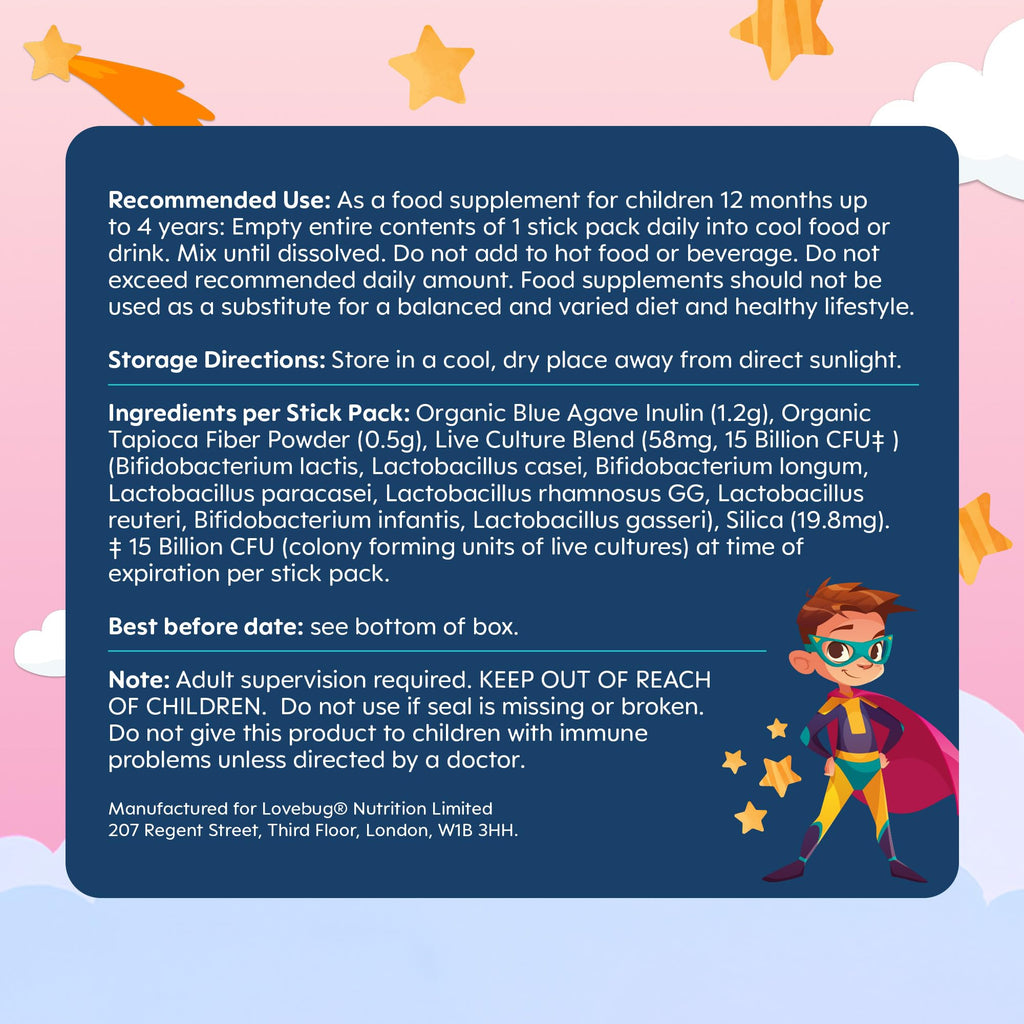 LOVEBUG Kids Probiotic Powder with Prebiotic Fiber - Toddler Immunity Support & Constipation Relief - USDA Organic Probiotics for Childrens Gut & Digestive Health - FENGGESTORE20