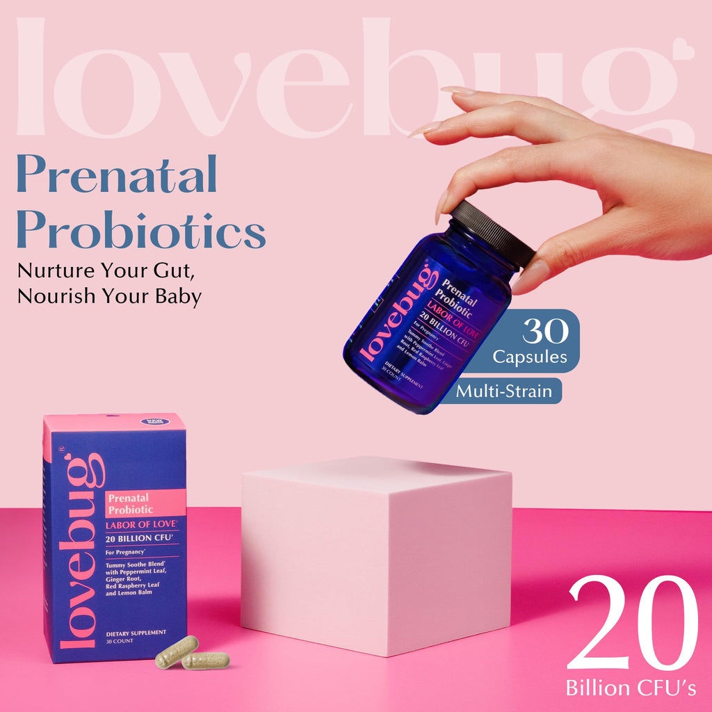 LOVEBUG Prenatal Probiotic | Helps with Morning Sickness, Nausea, Heartburn & Digestion | Helps Baby Microbiome | Multi Strain 20 Billion CFU | 30 Capsules - FENGGESTORE20