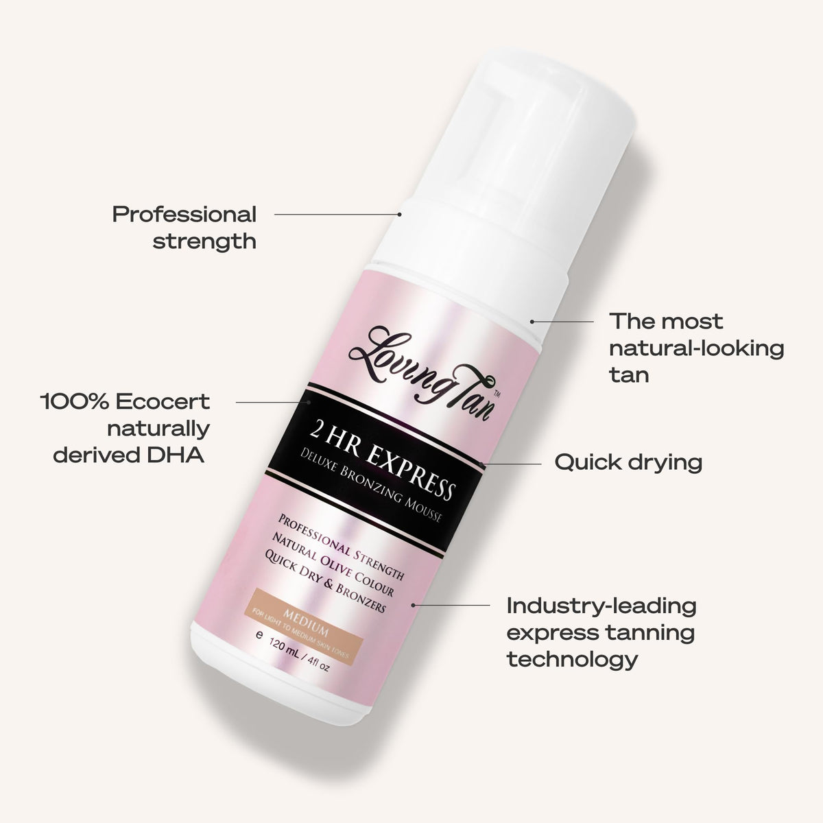 Loving Tan 2 HR Express Self Tanning Mousse, Medium - Streak Free, Natural, Professional Quality - 5+ Sunless Self Tanner Applications per Bottle - FENGGESTORE20