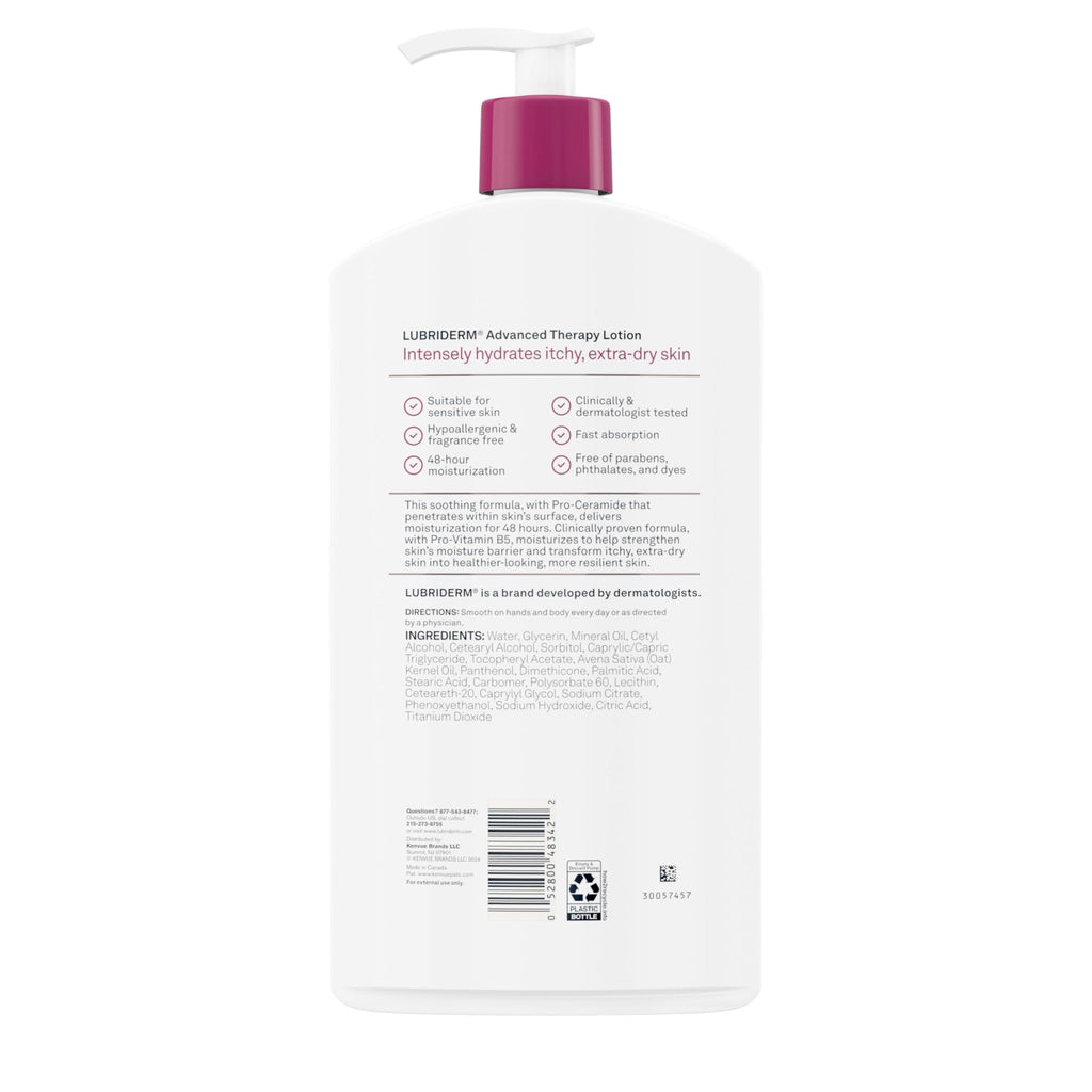 Lubriderm Advanced Therapy Fragrance-Free Moisturizing Hand & Body Lotion + Pro-Ceramide, Intense Hydration for Itchy - FENGGESTORE20