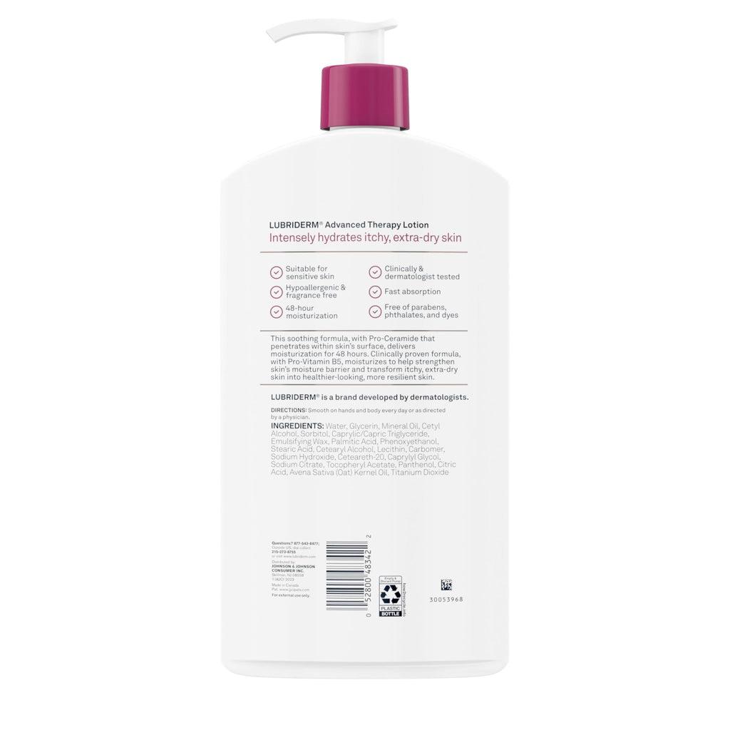 Lubriderm Advanced Therapy Fragrance-Free Moisturizing Hand & Body Lotion + Pro-Ceramide, Intense Hydration for Itchy - FENGGESTORE20