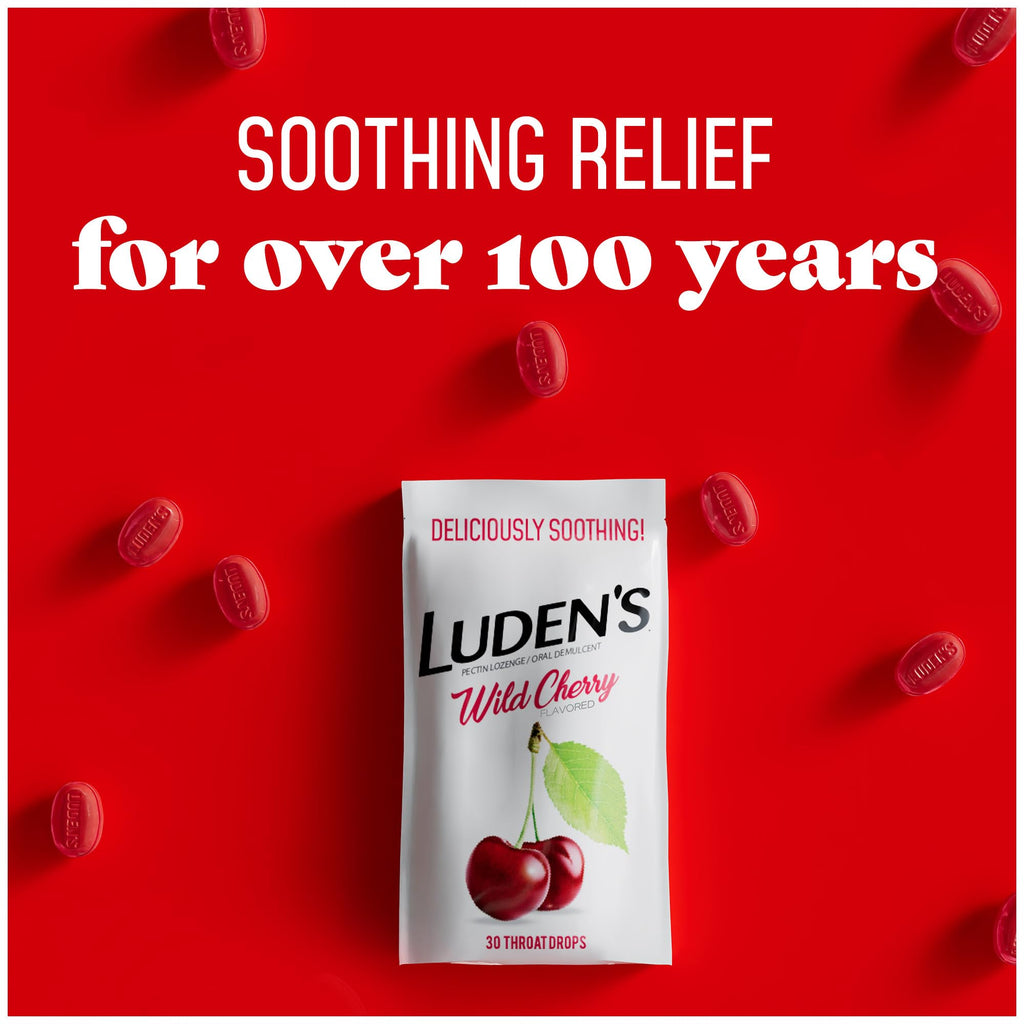 Luden's Sore Throat Relief Lozenges for Minor Everyday Irritation & Dry Mouth, Wild Cherry Flavored Drops, 30 Count - FENGGESTORE20