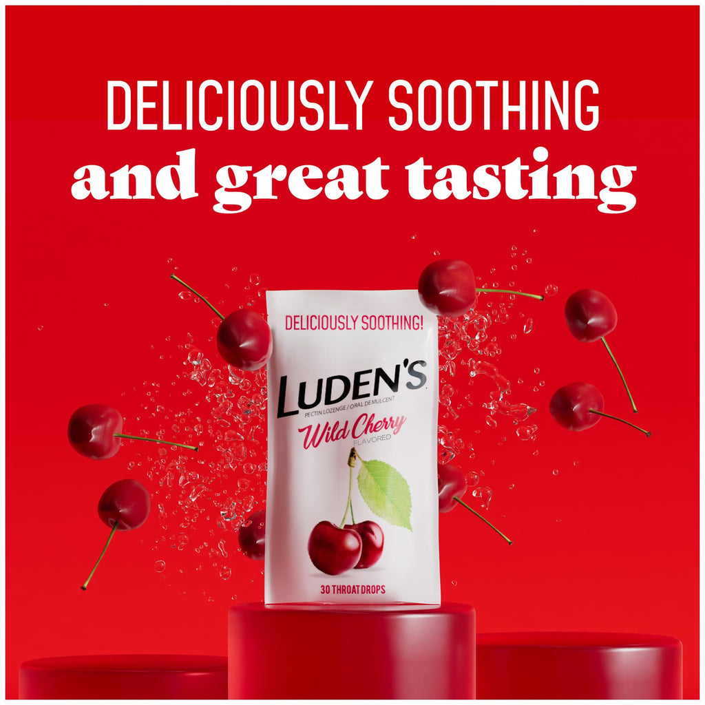 Luden's Sore Throat Relief Lozenges for Minor Everyday Irritation & Dry Mouth, Wild Cherry Flavored Drops, 30 Count - FENGGESTORE20