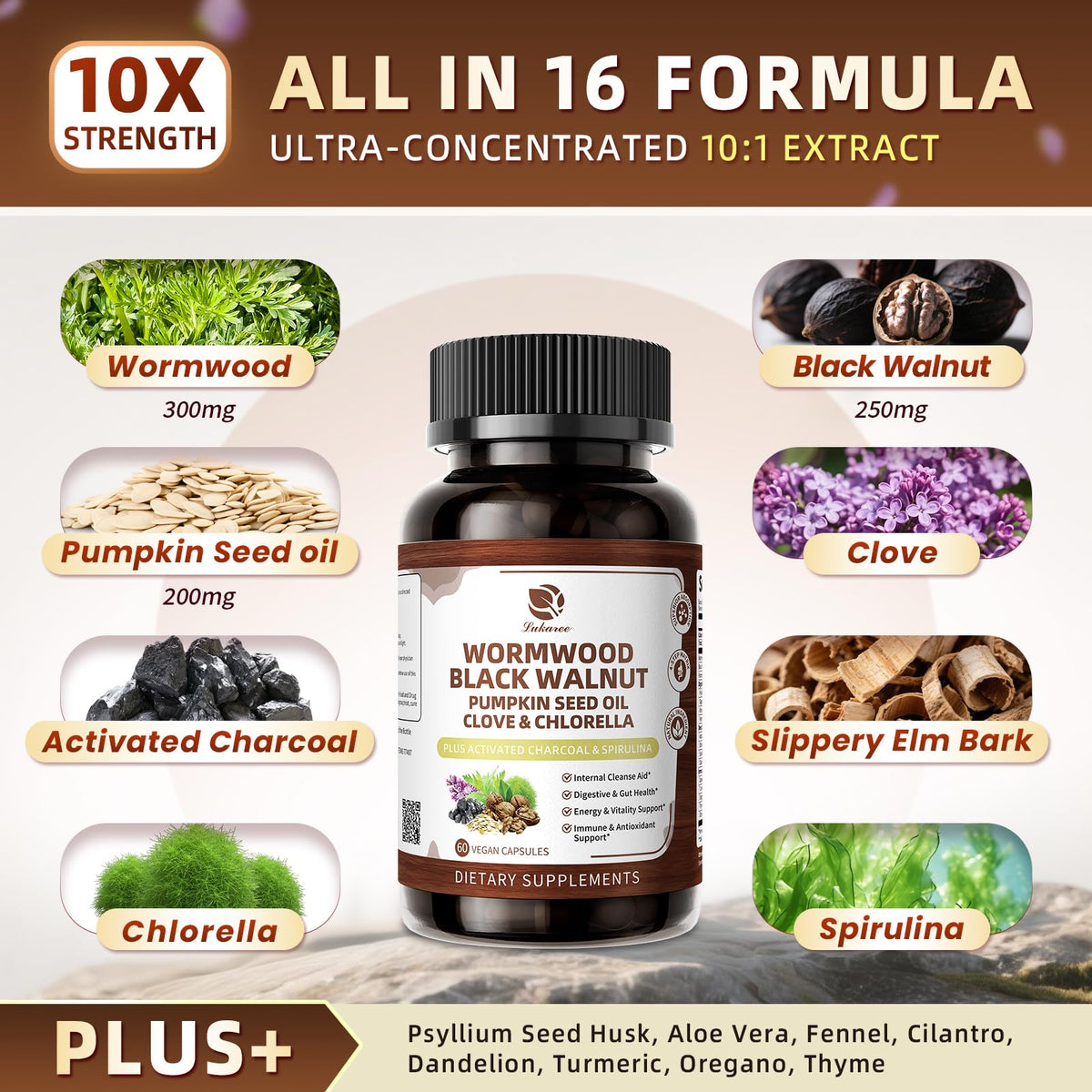 Lukaree Wormwood Black Walnut Cleanse for Human 1200mg – Ultra Gut Cleanse & Digestive Health w/Pumpkin Seed Oil,Clove,Activated Charcoal - for Men & Women - FENGGESTORE20