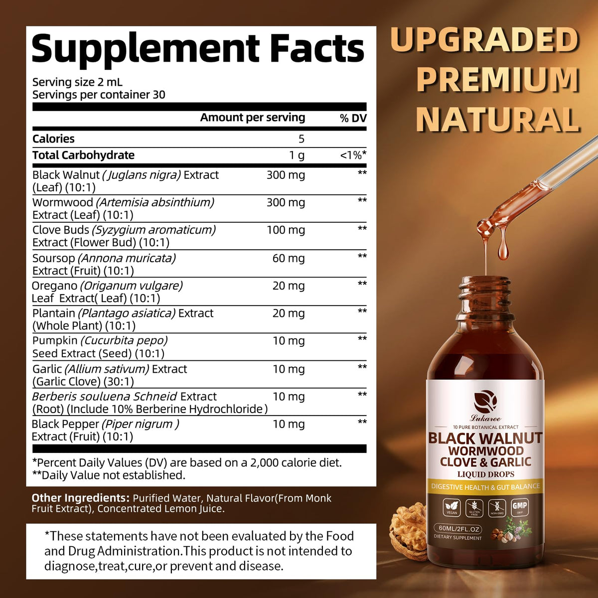 Lukaree Wormwood Black Walnut Clove Cleanse for Humans Tincture – Rapid Gut Detox & Digestive Health with Garlic Pumpkin Seeds Soursop Oregano, 10:1 Ultra-Concentrated Liposomal Tech 98% Absorption - FENGGESTORE20