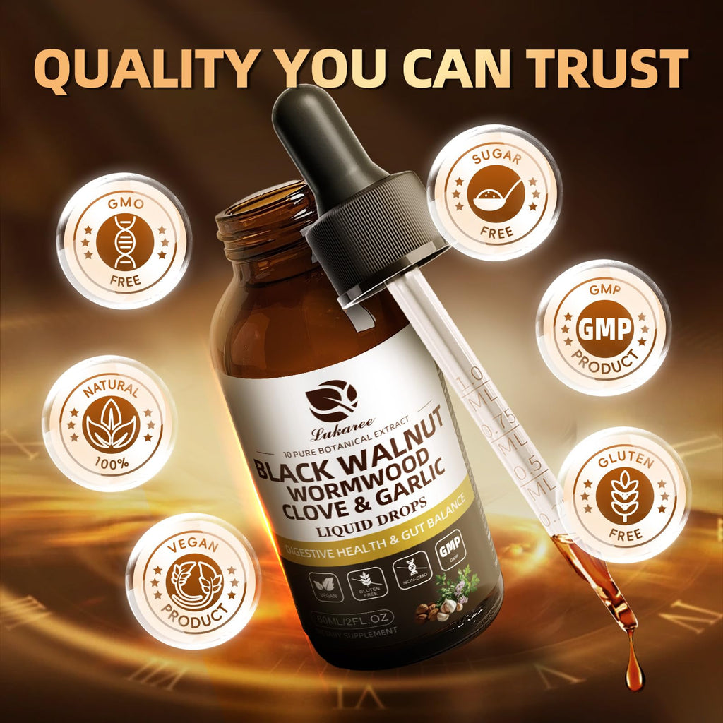 Lukaree Wormwood Black Walnut Clove Cleanse for Humans Tincture – Rapid Gut Detox & Digestive Health with Garlic Pumpkin Seeds Soursop Oregano, 10:1 Ultra-Concentrated Liposomal Tech 98% Absorption - FENGGESTORE20