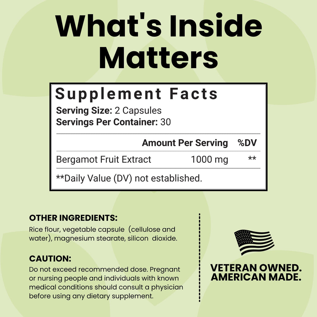 Luma Nutrition Citrus Bergamot 1000mg Per Serving - Citrus Bergamot Supplement - Heart Health Support - Made in the USA - Veteran Owned - 60 Capsules, 30 Servings - FENGGESTORE20