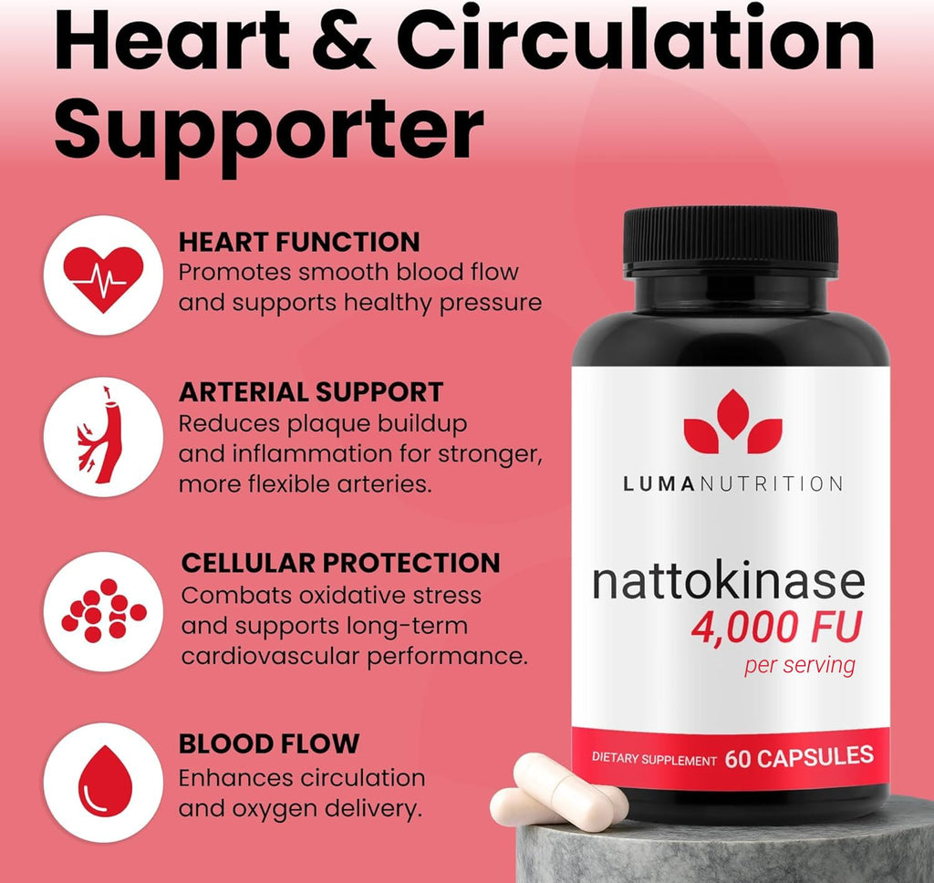 Luma Nutrition Nattokinase Supplement - Natto 4000 FU Per Serving, Premium Heart Health Support - Vegan & Gluten Free - 60 Capsules - FENGGESTORE20