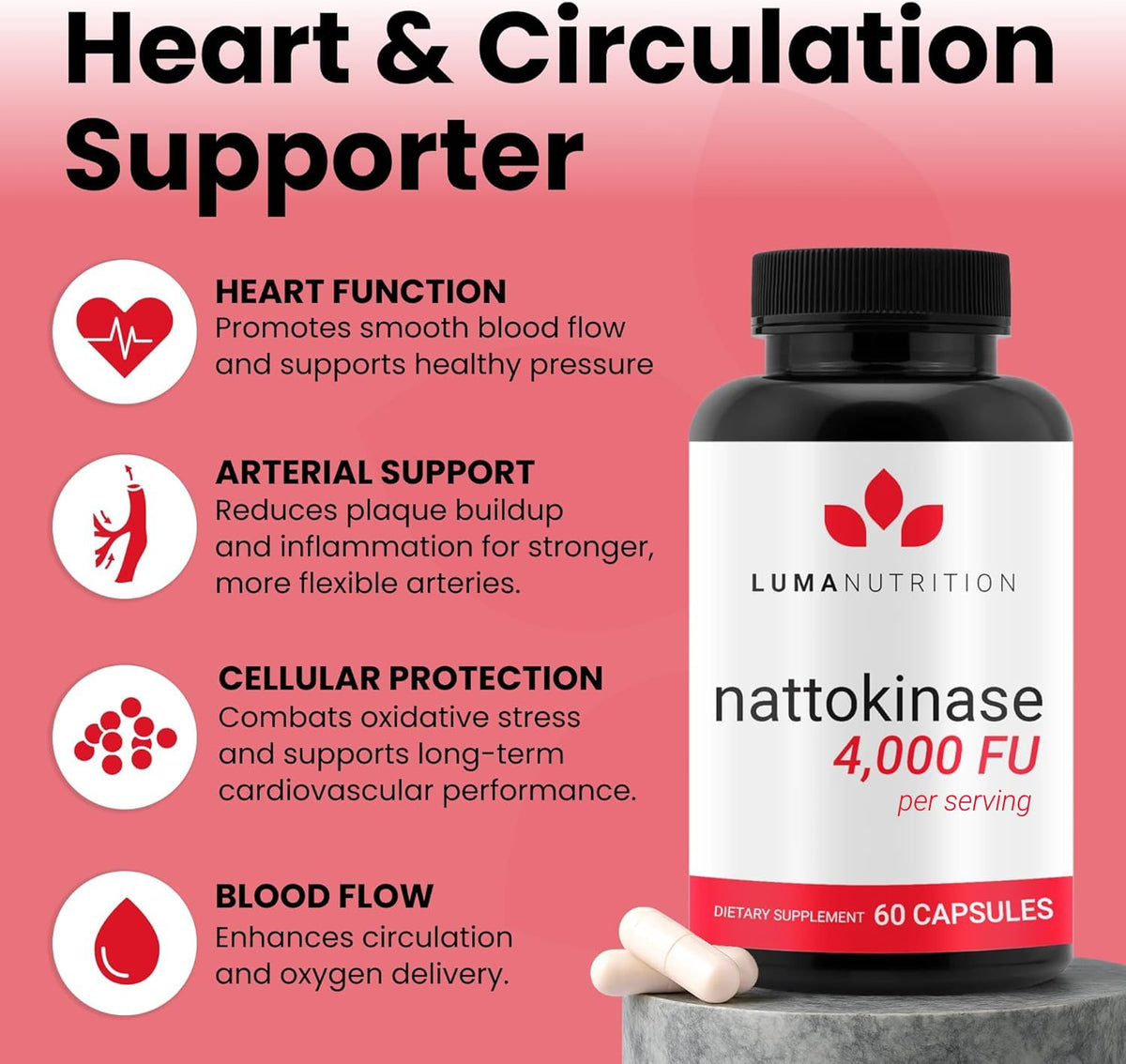 Luma Nutrition Nattokinase Supplement - Natto 4000 FU Per Serving, Premium Heart Health Support - Vegan & Gluten Free - 60 Capsules - FENGGESTORE20