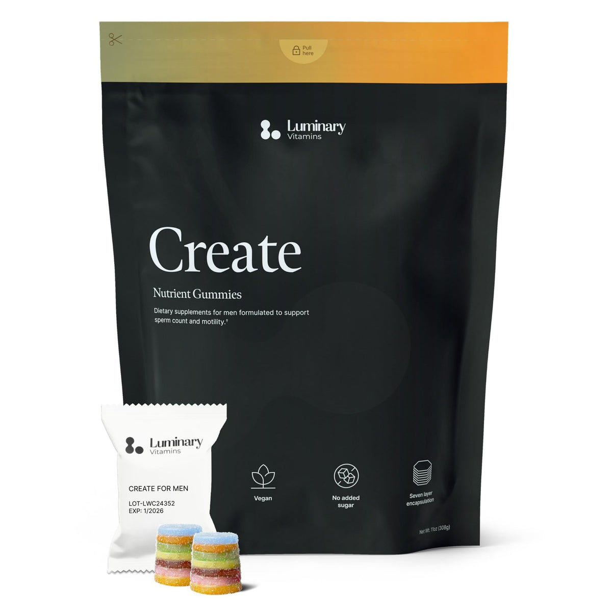 Luminary Vitamins Create for Men | IVF-Doctor Formulated Male Fertility Gummies | 300 mg CoQ10, 900 mg L-Carnitine, 10 mg Lycopene | Supports Sperm Health | Vegan & No Added Sugar (28 Day Supply) - FENGGESTORE20