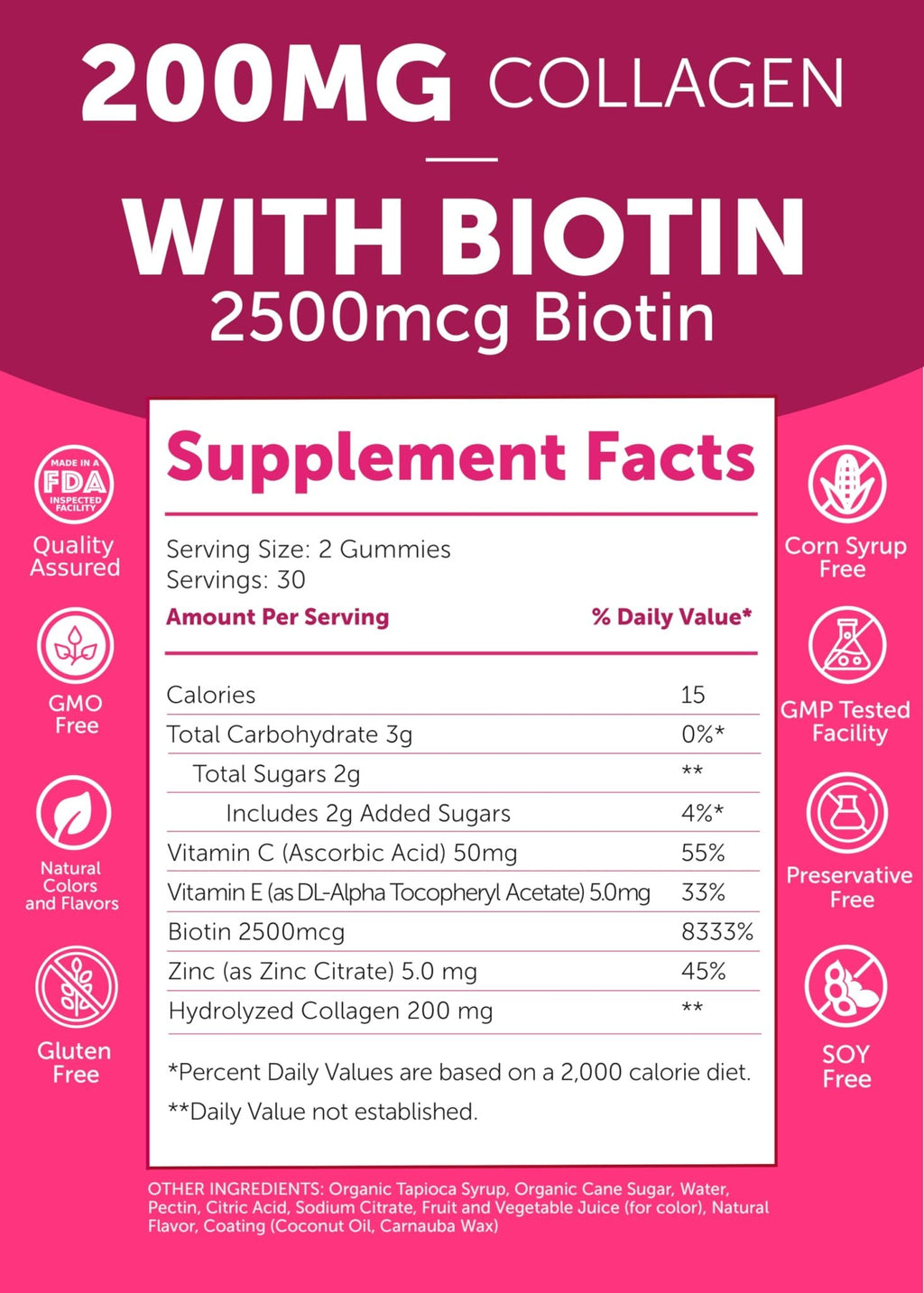 Lunakai USA Made Collagen Peptides Gummies - 200mg Non-GMO Anti-Aging Formula with Biotin, Zinc, Vitamins C - FENGGESTORE20