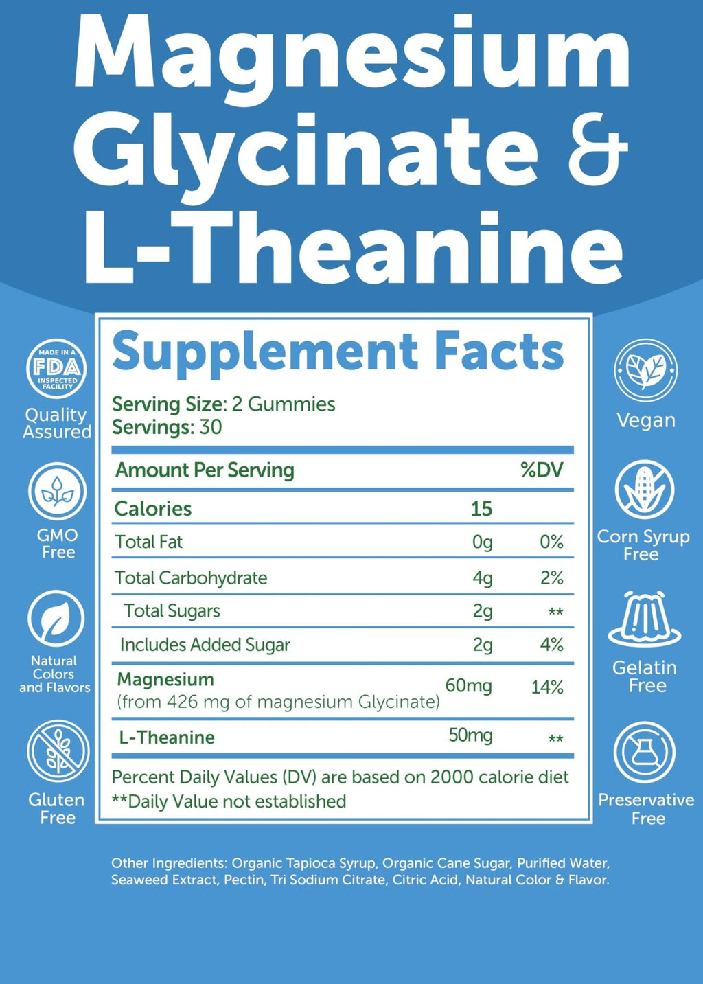 Lunakai USA Made Magnesium Glycinate Gummies 426mg with L-Theanine – Calm, Sleep, Stress Relief for Adults & Kids, Non-GMO, Vegan, 60ct - FENGGESTORE20