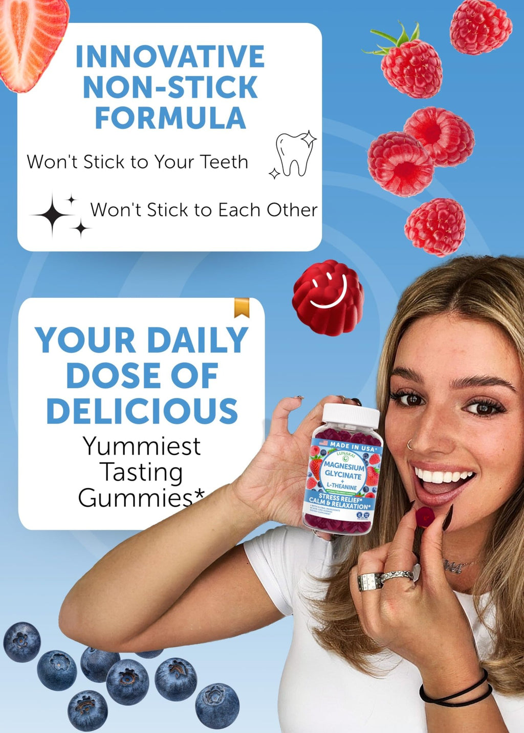 Lunakai USA Made Magnesium Glycinate Gummies 426mg with L-Theanine – Calm, Sleep, Stress Relief for Adults & Kids, Non-GMO, Vegan, 60ct - FENGGESTORE20