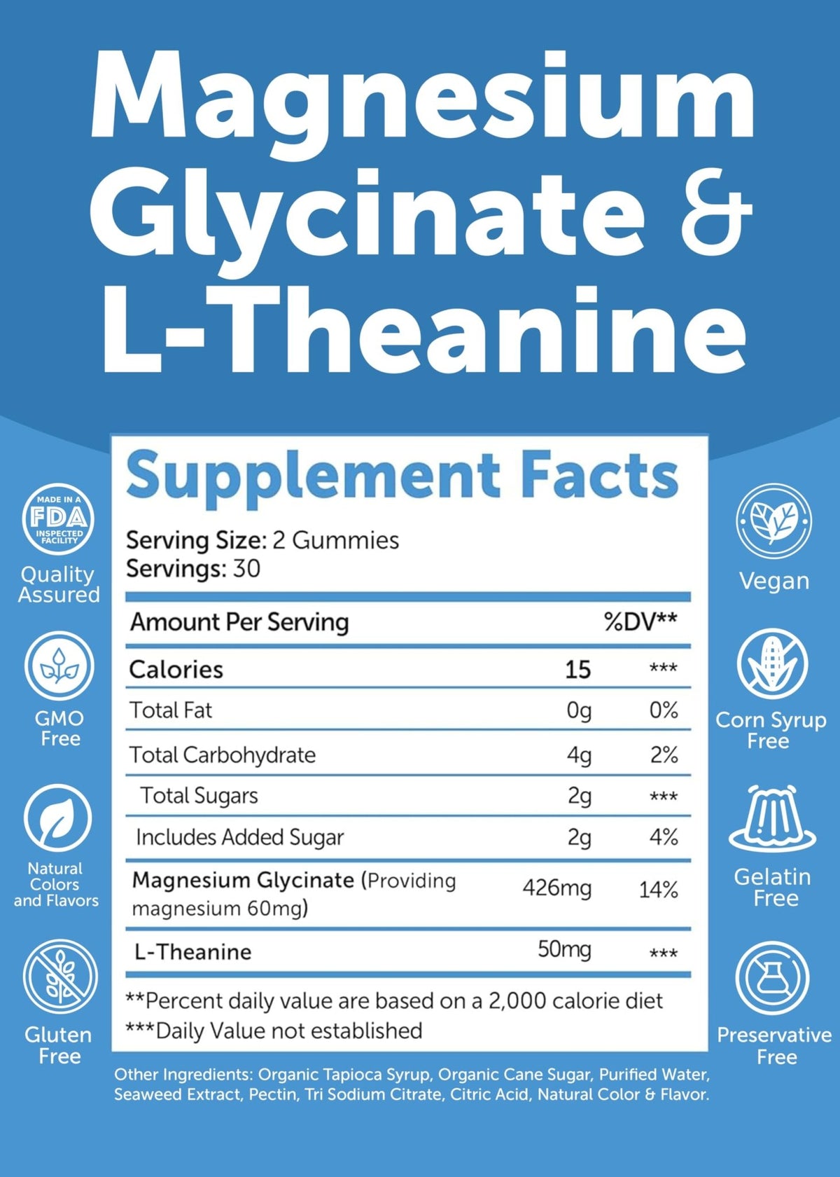 Lunakai USA Made Magnesium Glycinate Gummies with L-Theanine for Kids & Adults – 420mg Magnesium Supplement for Calm, Sleep & Stress Support, 60ct - FENGGESTORE20